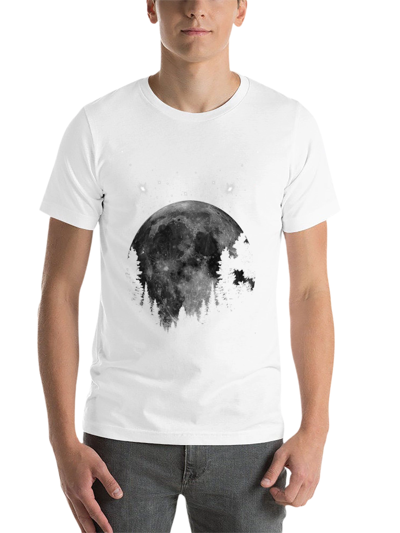 Black Moonlit Forest Graphic Tee - Black Cotton Blend view 14