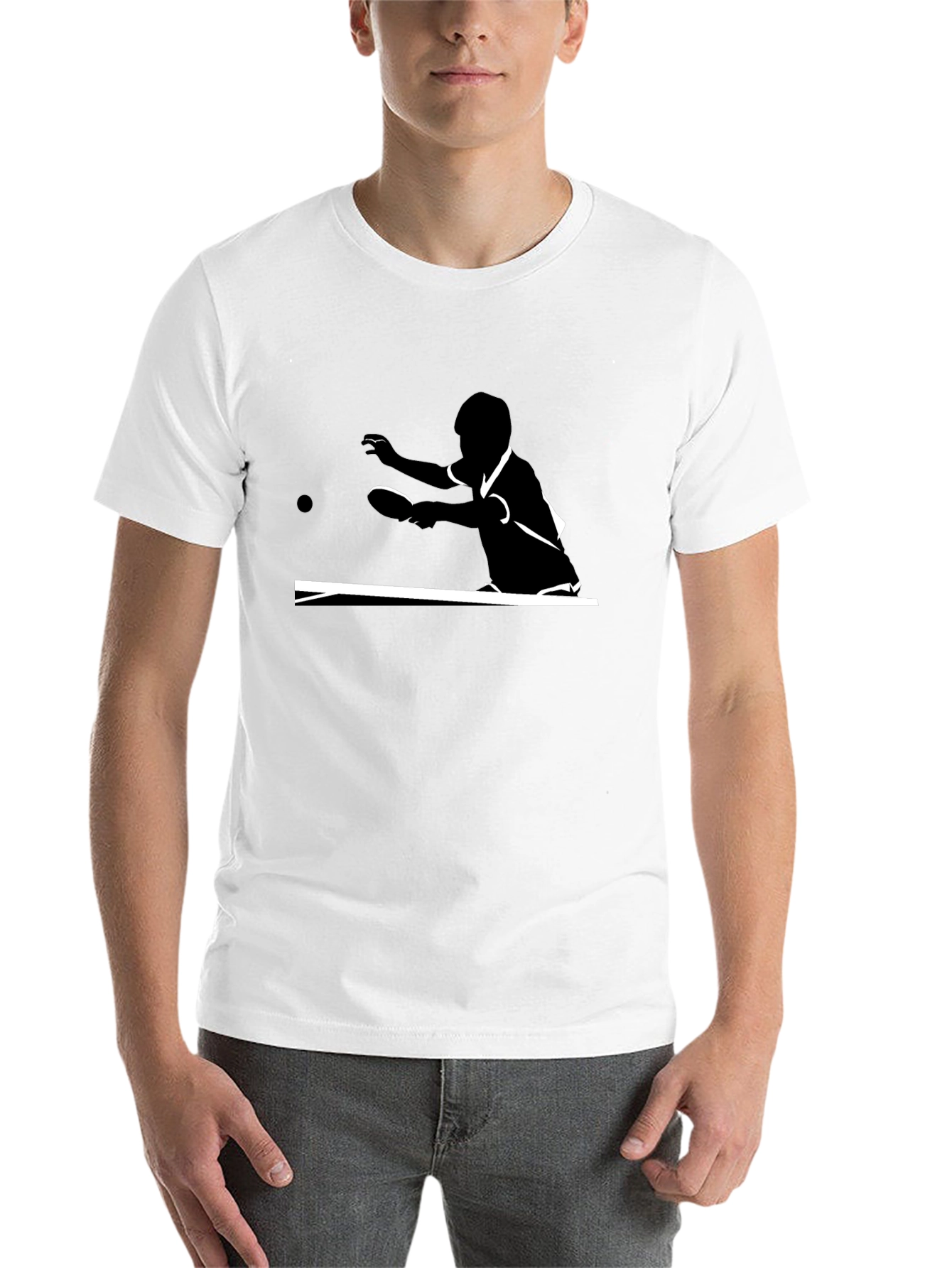 Black Table Tennis Silhouette Graphic Tee - Black Cotton Comfort view 14