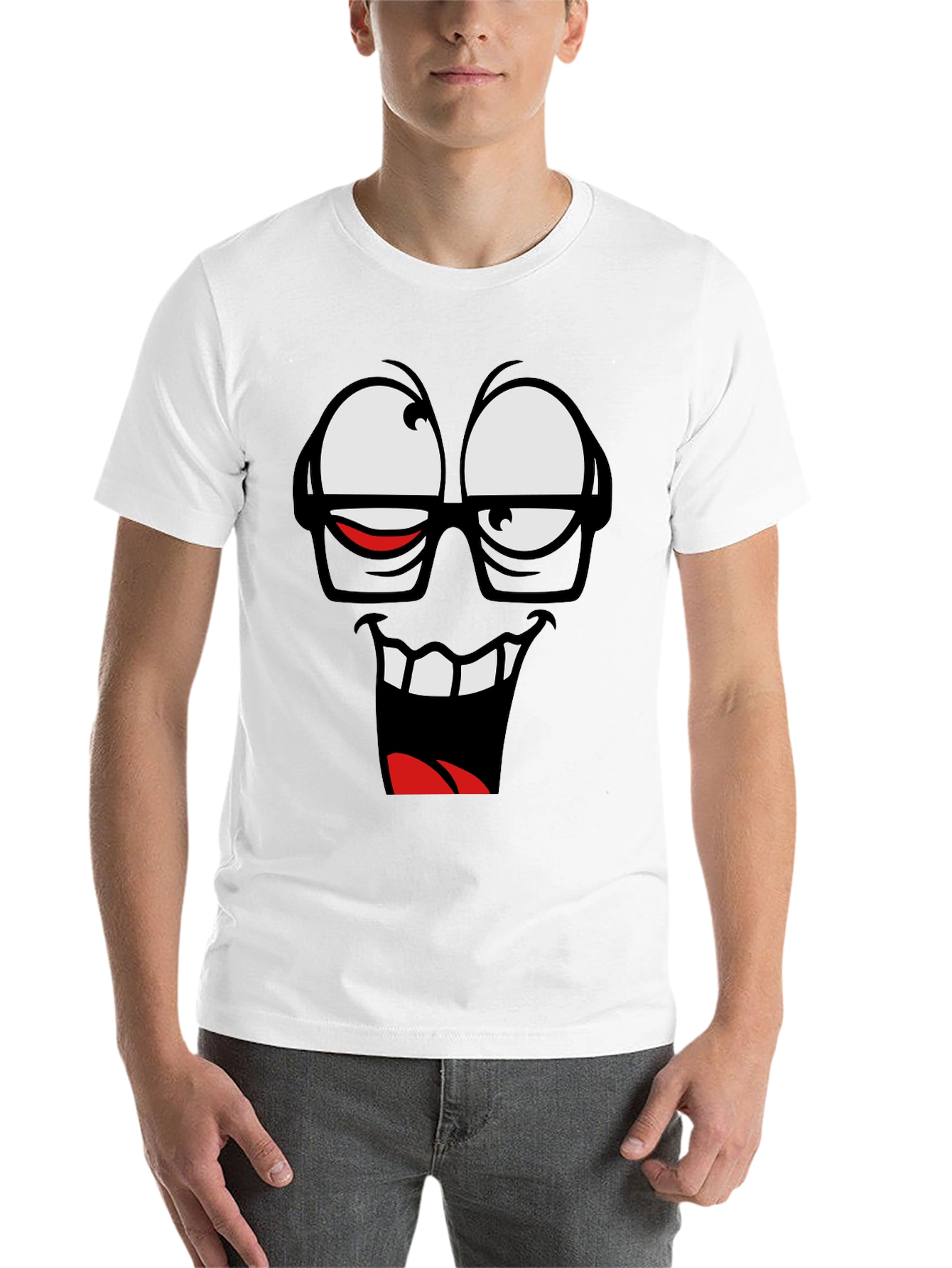 Black Funny Face Graphic T-Shirt - Black Crew Neck Tee view 14