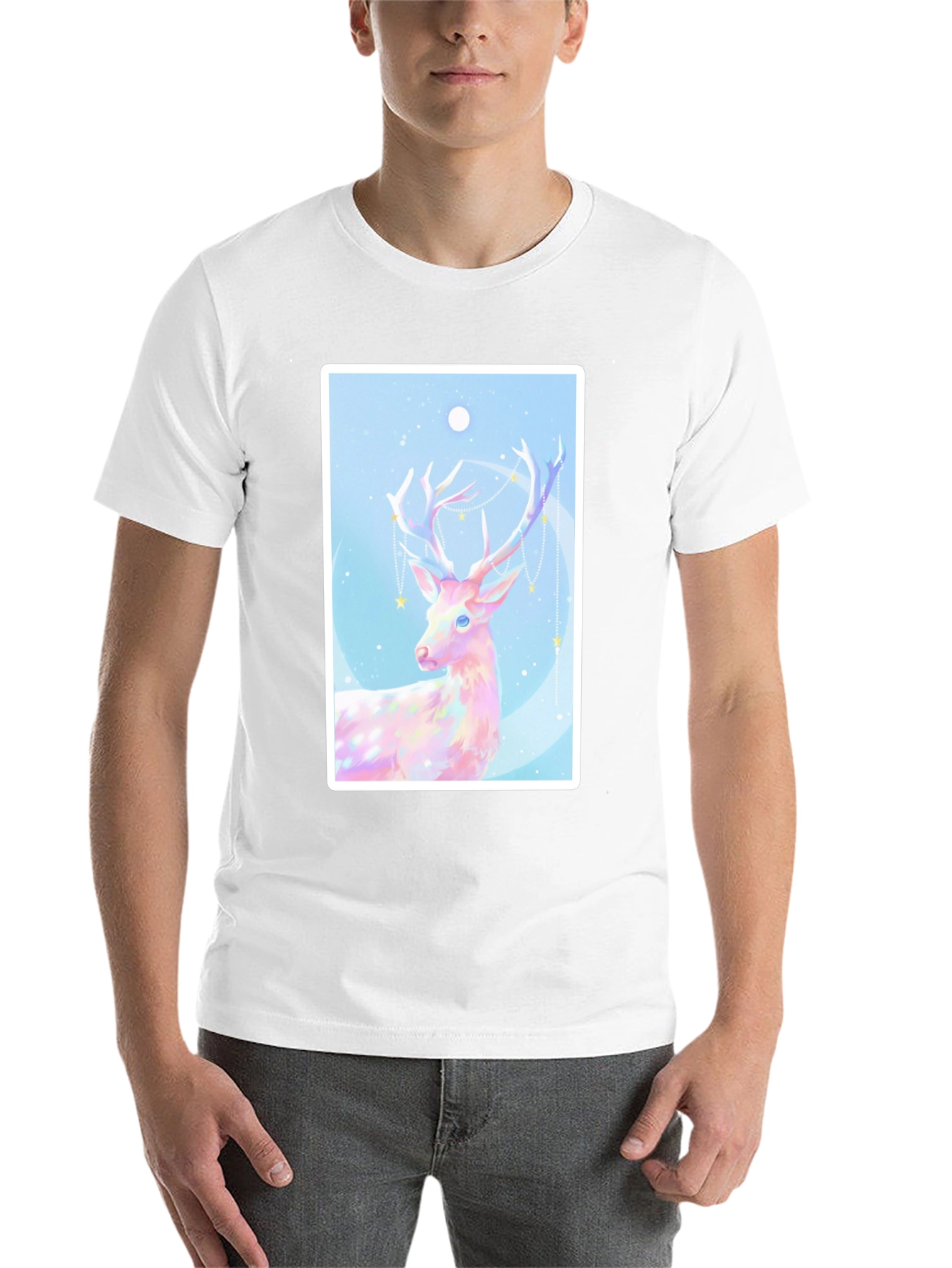Black Mystical Deer Graphic Tee - Black Cotton Blend view 14