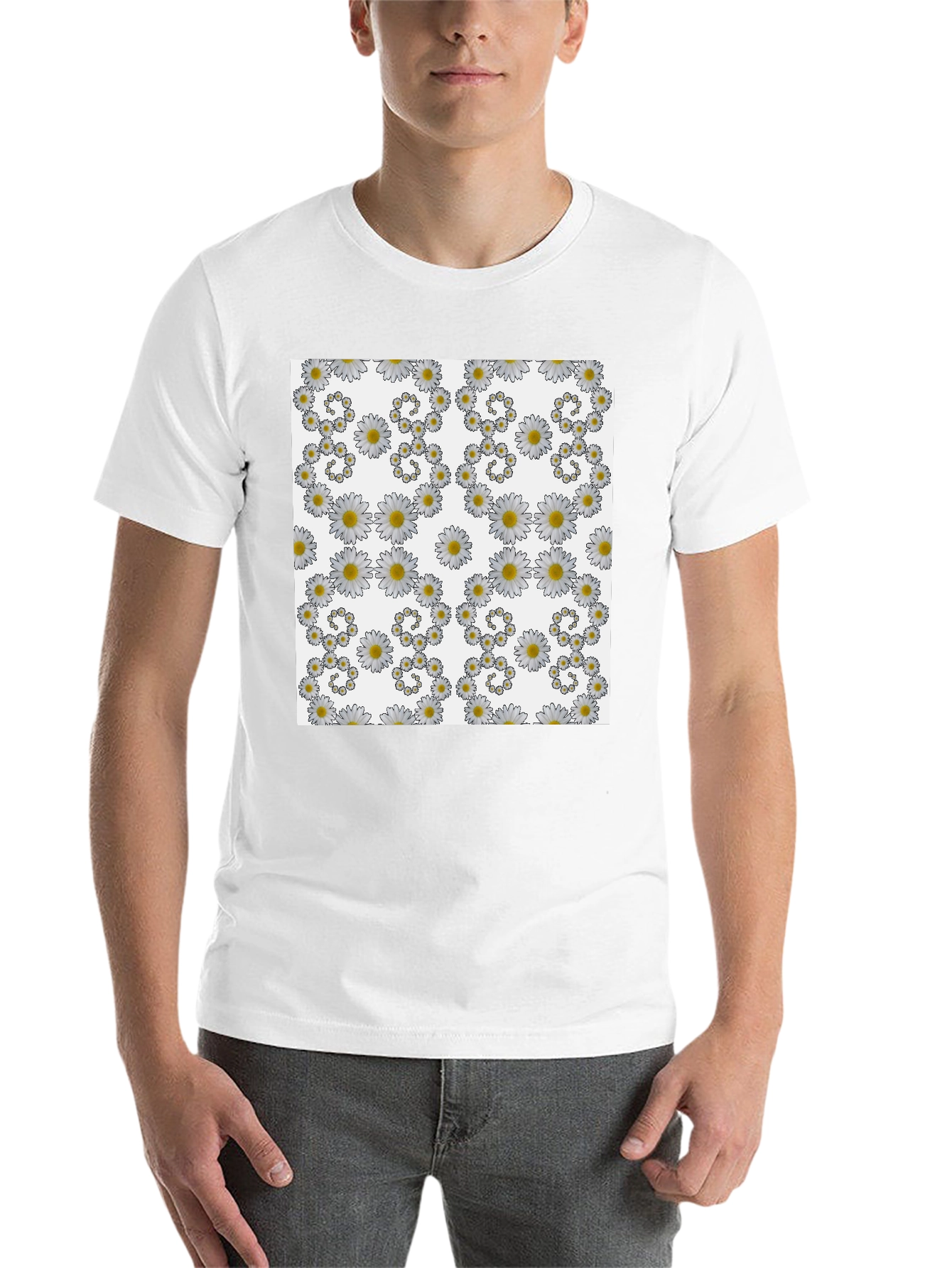 Black Daisy Pattern Black T-Shirt view 14