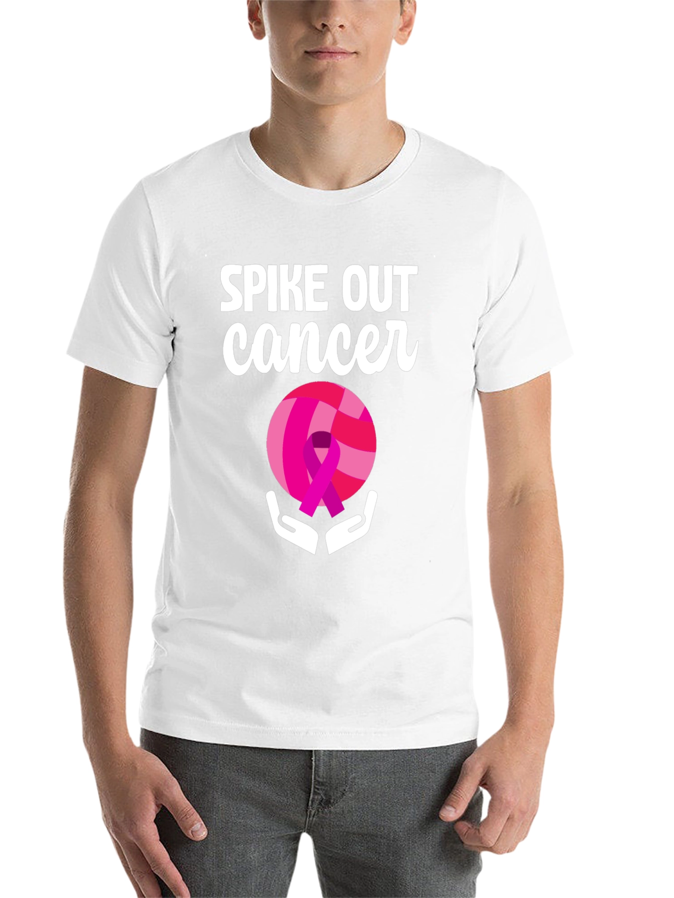 Black Spike Out Cancer Volleyball T-Shirt view 14