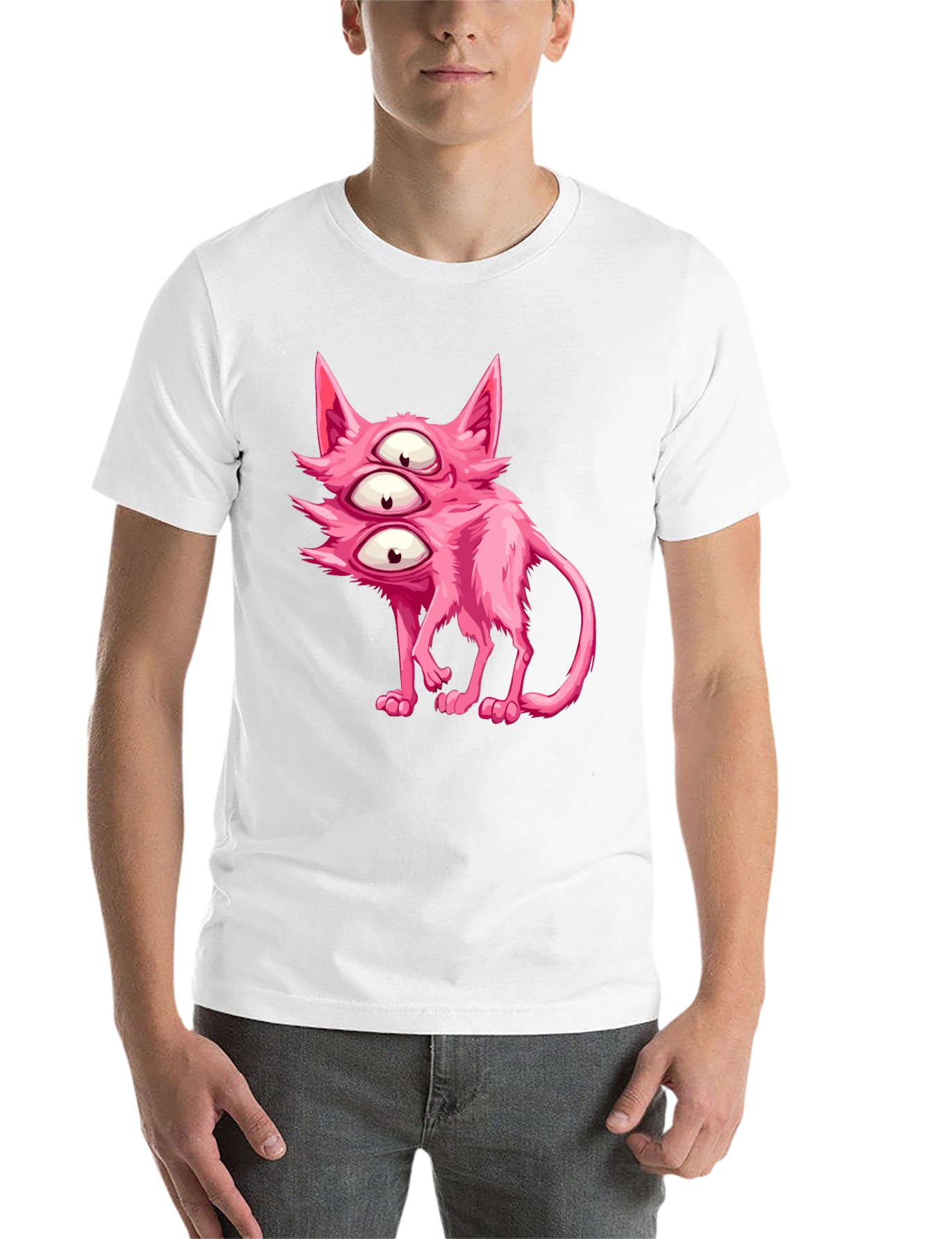 Black Three-Eyed Pink Monster Cat Graphic Tee view 14