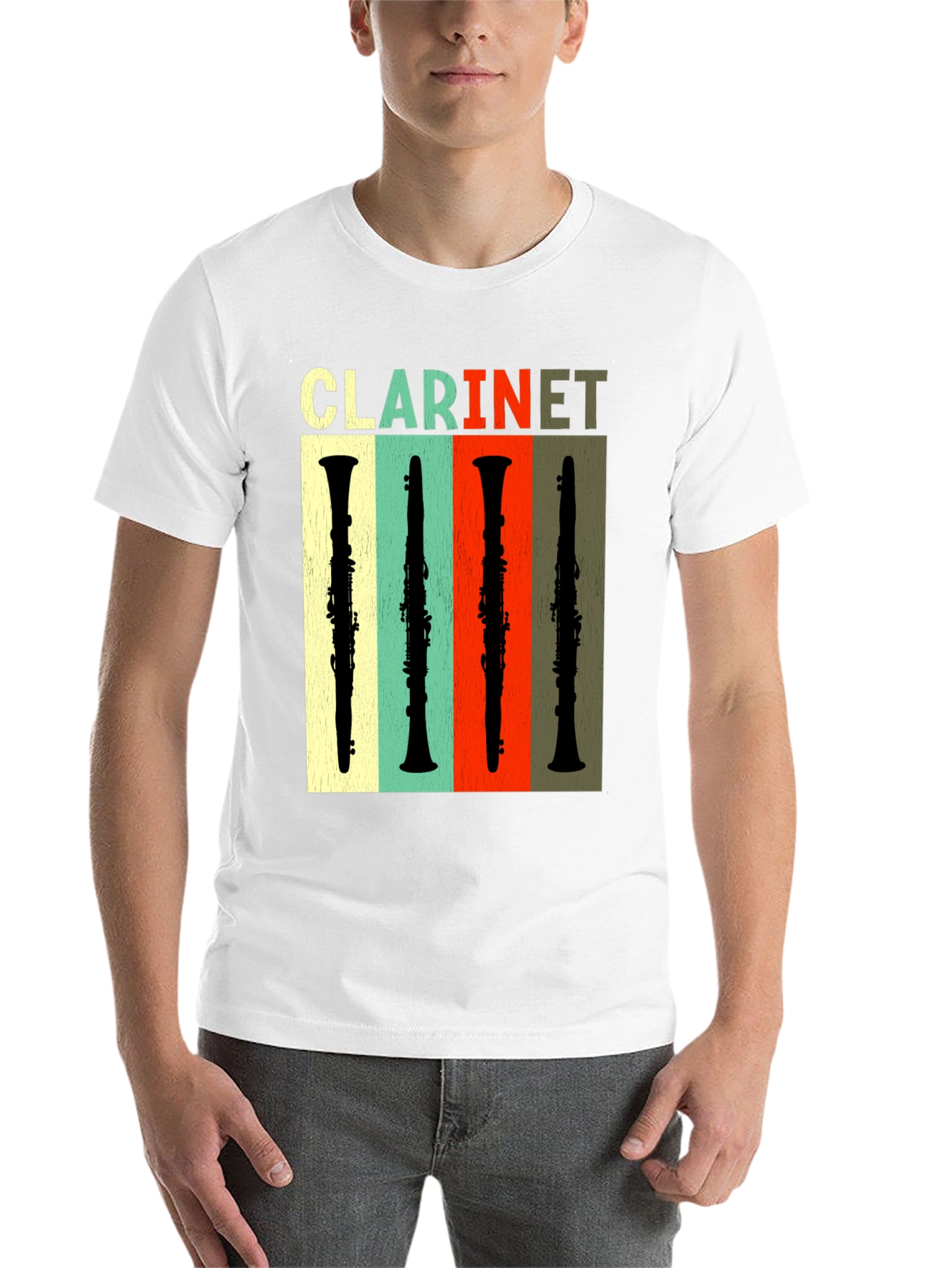Black Retro Clarinet T-Shirt - Music Lover Tee view 14