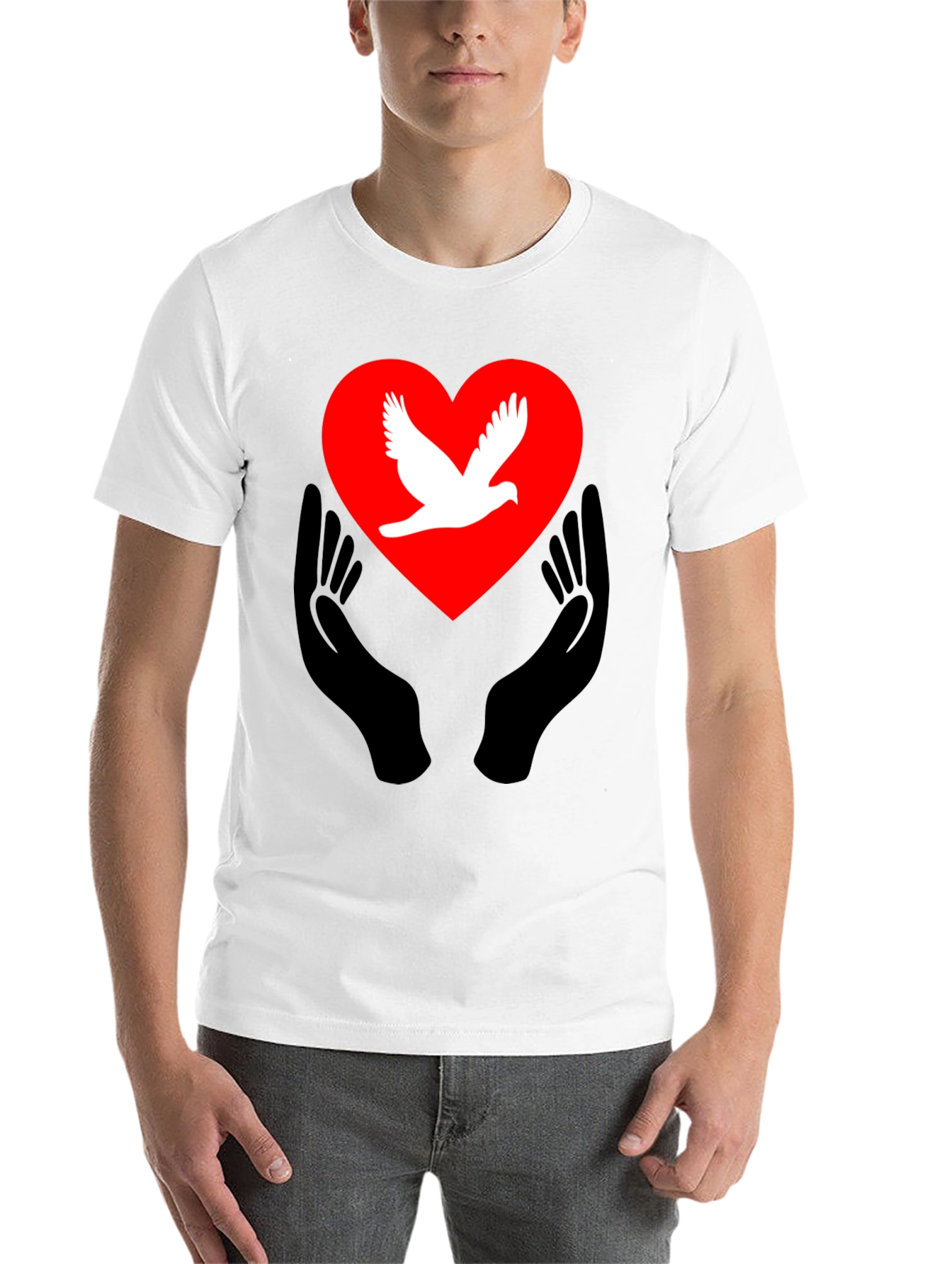 Black Peace Dove Heart Graphic Tee - Black Unisex T-Shirt view 14