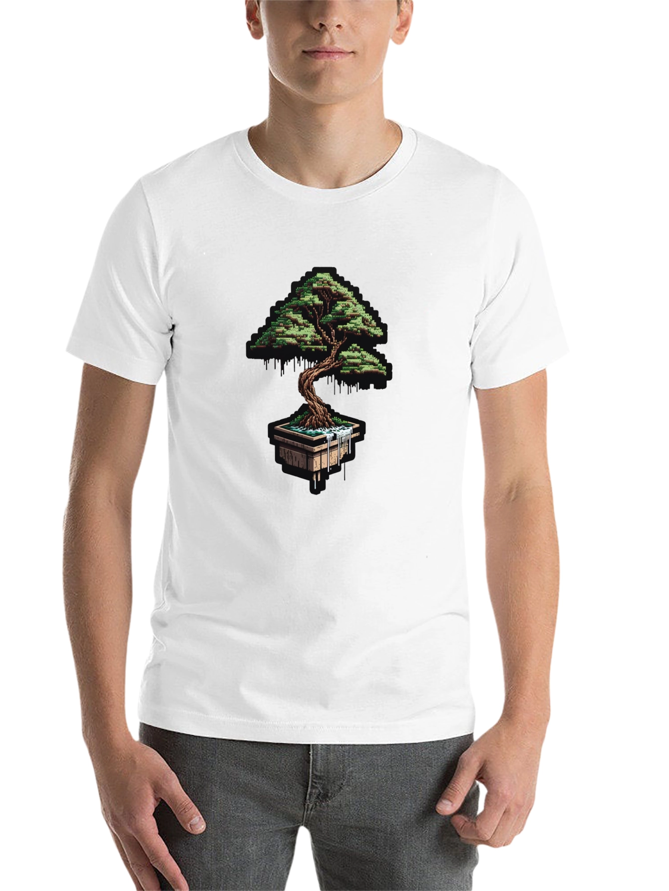 Black Pixel Art Bonsai Tree Black T-Shirt view 14