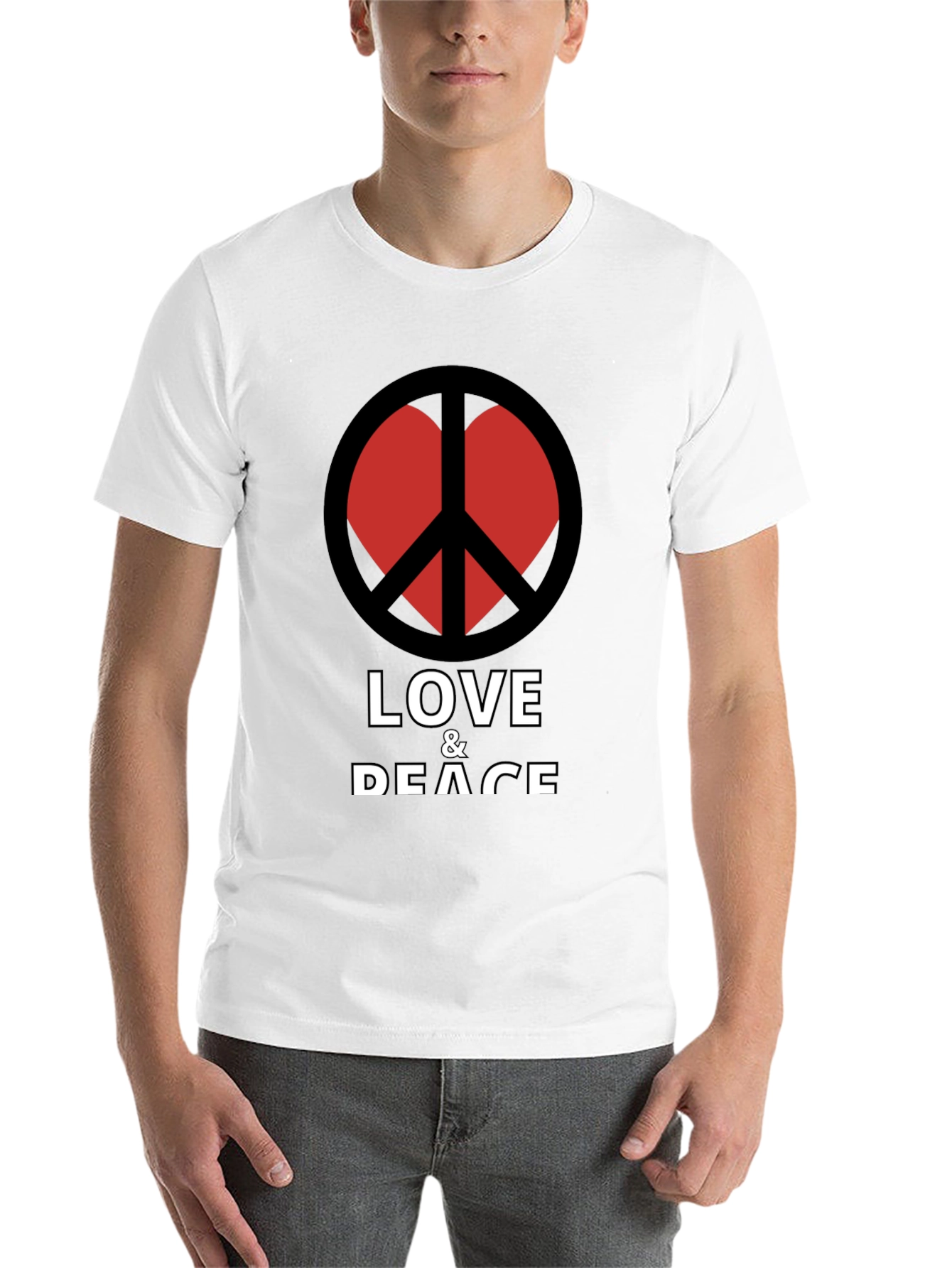 Black Love & Peace T-Shirt - Black Crew Neck Graphic Tee view 14