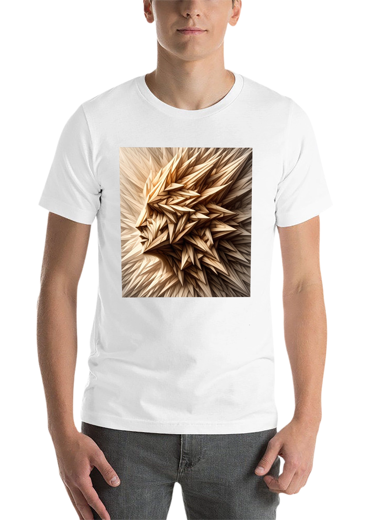 Black Abstract Geometric Face Graphic Black T-Shirt view 14