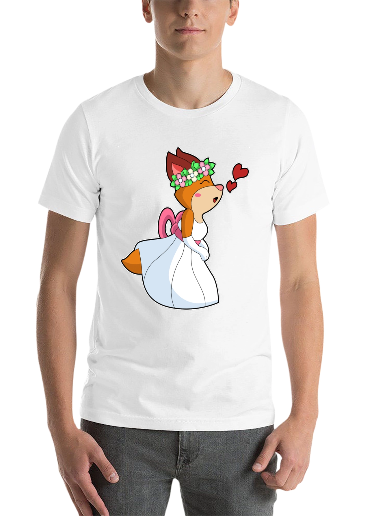 Black Cartoon Fox Bride T-Shirt - Love is in the Air! view 14