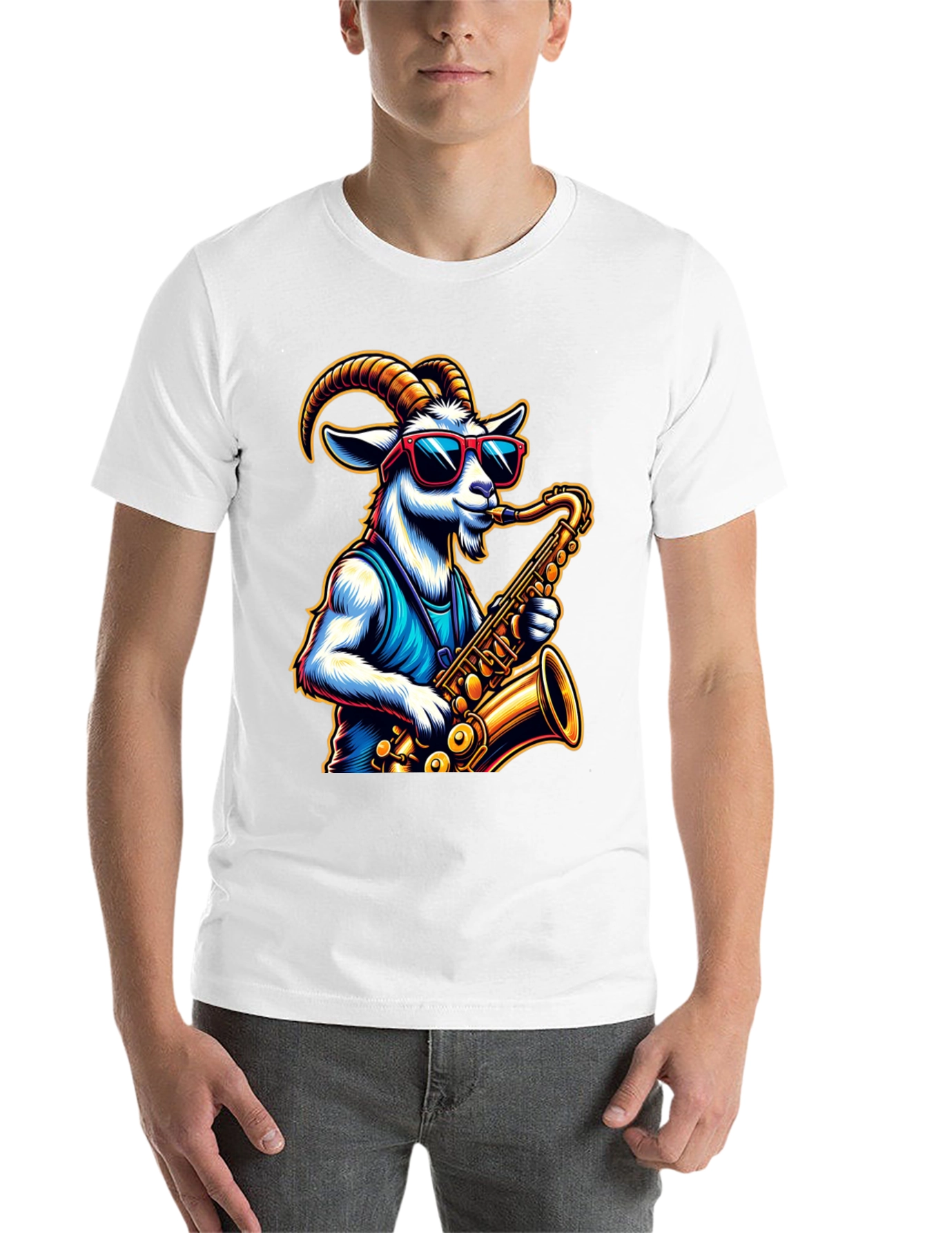 Black Cool Goat Saxophone Player Graphic Tee view 14