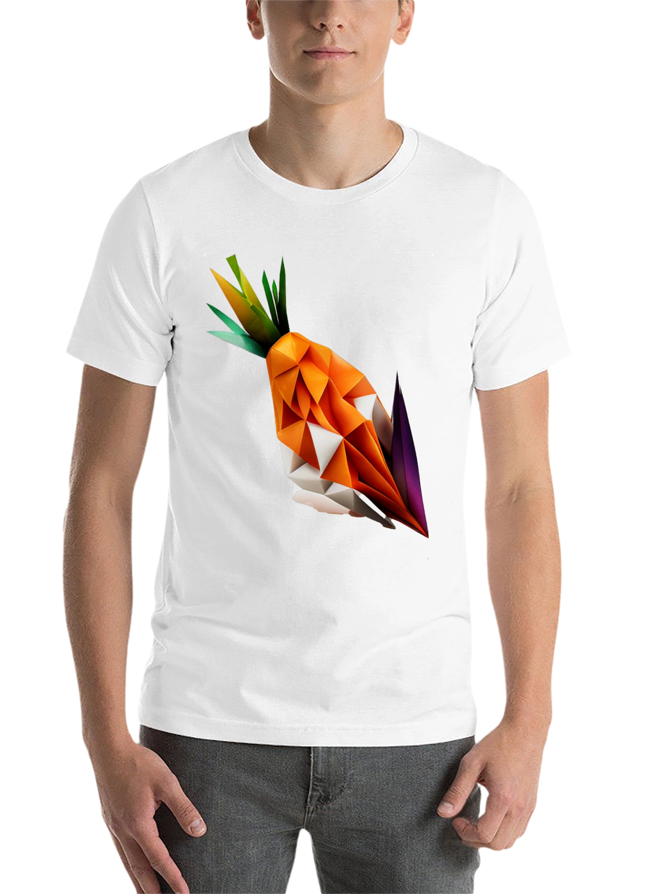 Black Geometric Origami Carrot Black T-Shirt view 14