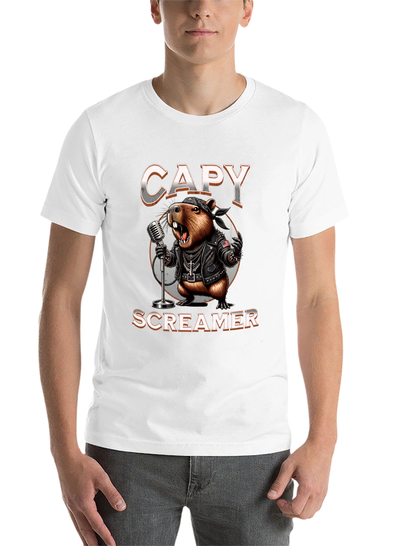 Black Capy Screamer T-Shirt - Rocker Capybara Design view 14