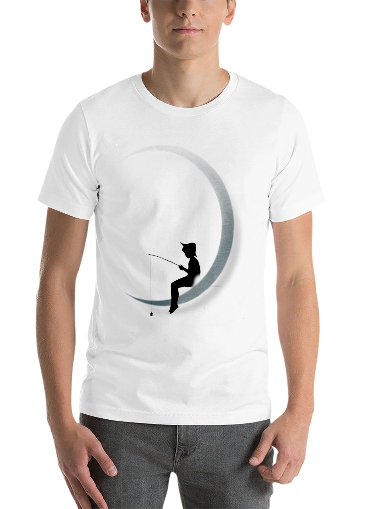 Black DreamWorks Inspired Fishing on the Moon T-Shirt view 14