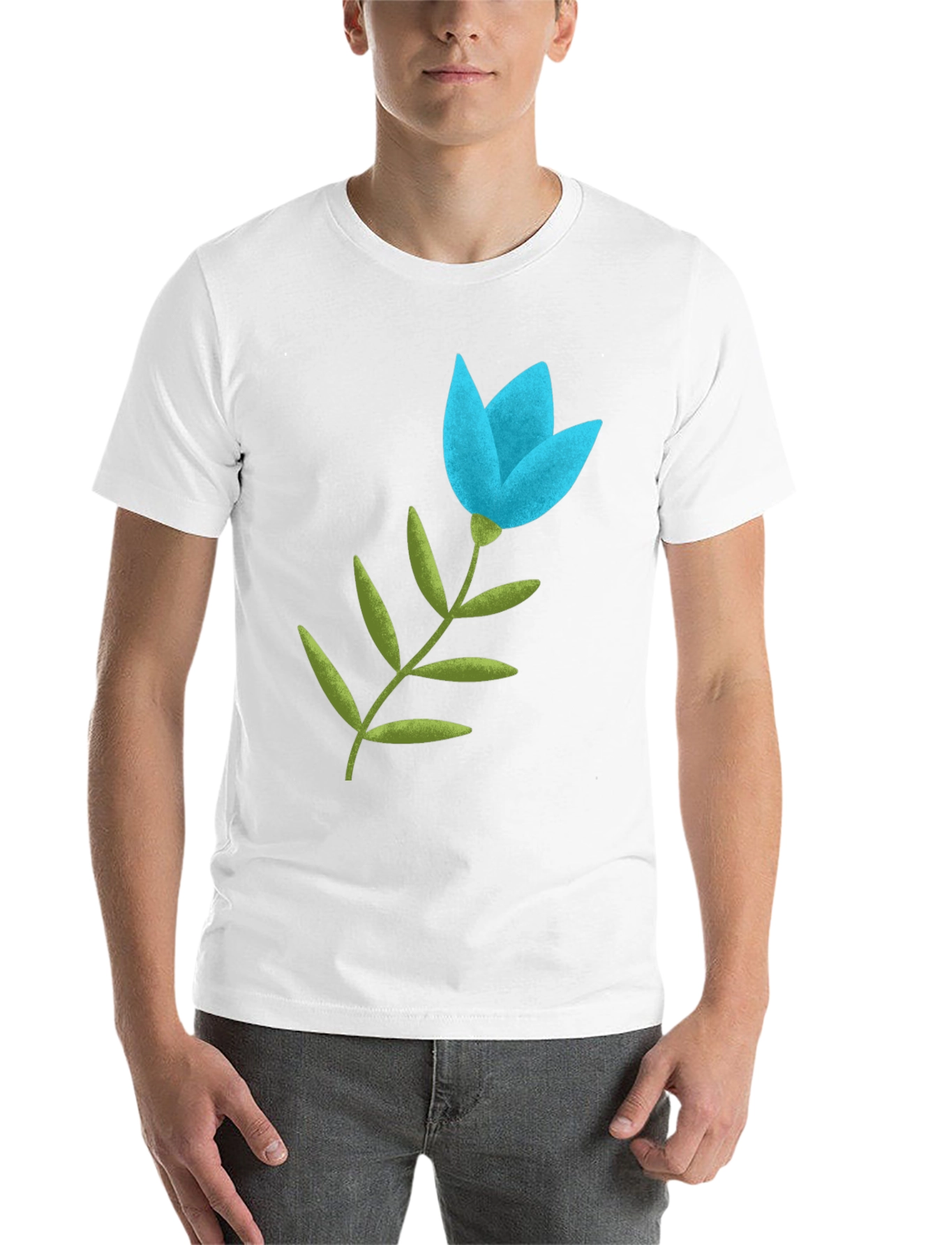 Black Blue Flower Graphic Tee - Black Cotton Blend view 14