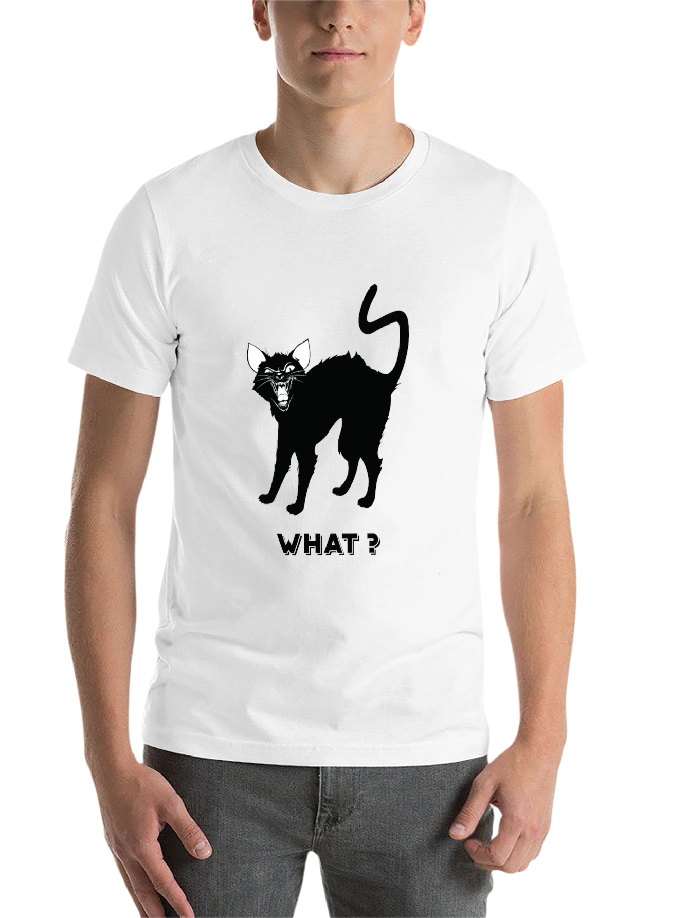 Black Black Cat Graphic Tee - "WHAT?" Design view 14