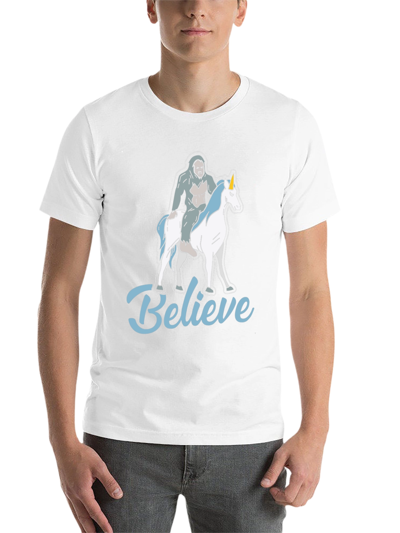 Black Believe Bigfoot Unicorn T-Shirt Funny Graphic Tee view 14