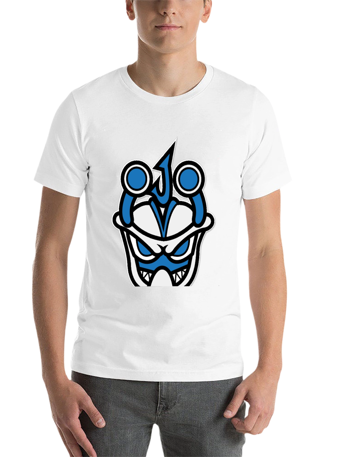 Black Graphic T-Shirt - Blue & White Angry Face view 14