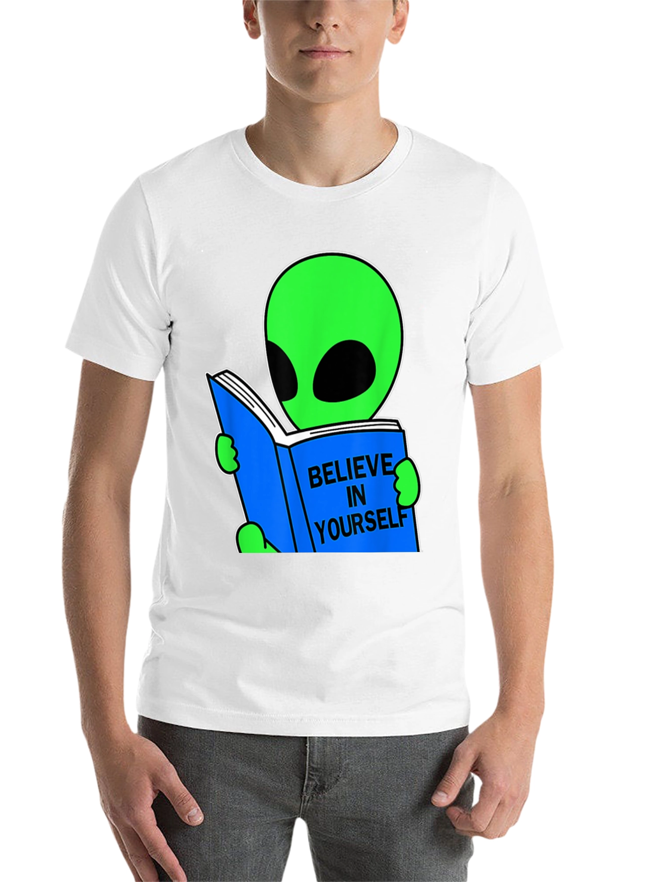 Black Believe Alien Reading Book Graphic Tee view 14