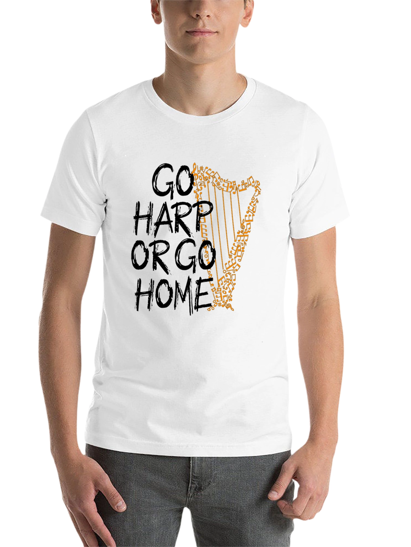 Black Go Harp Or Go Home Graphic Tee - Music Lover T-Shirt view 14
