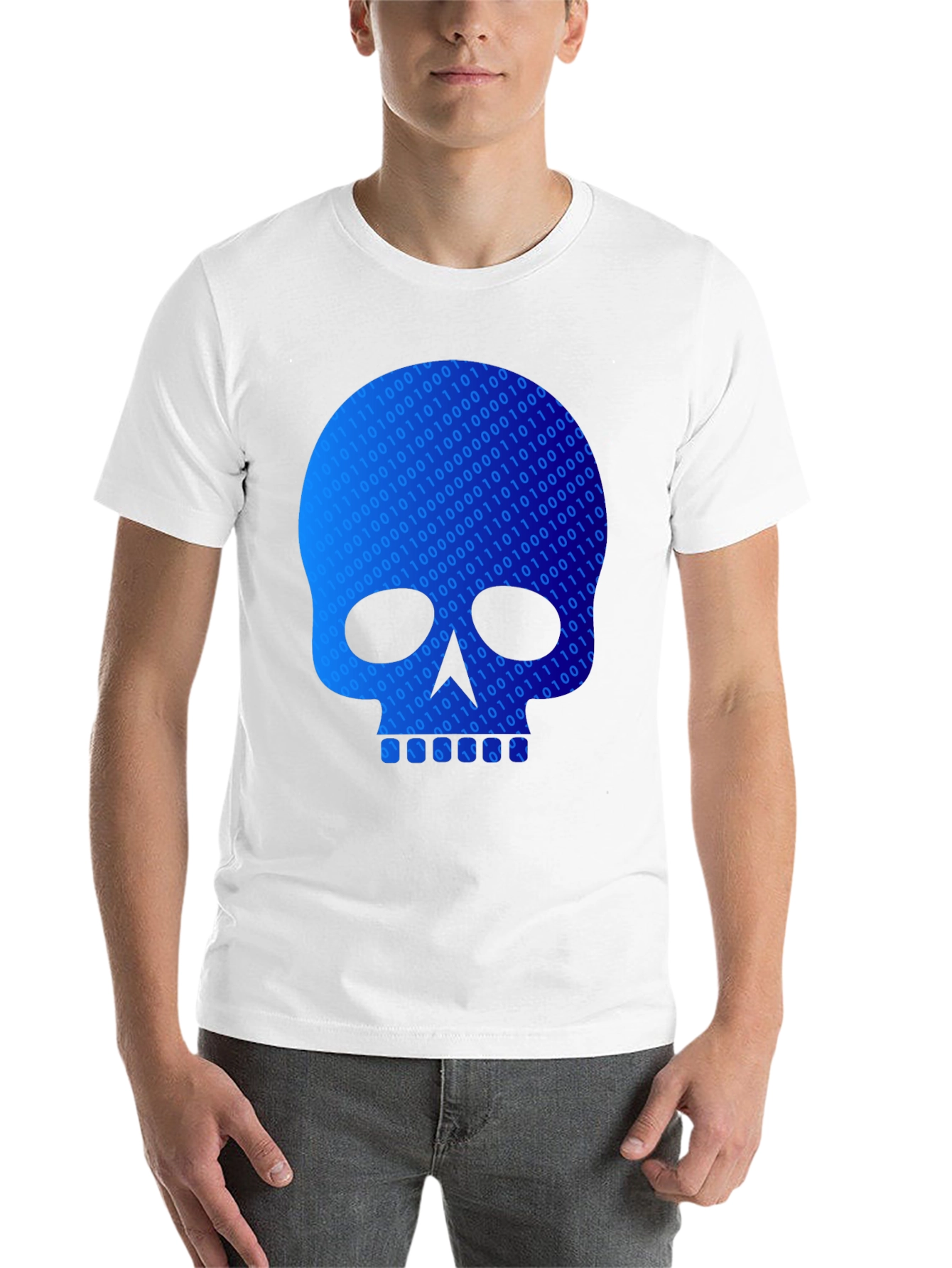 Black Binary Code Skull Graphic T-Shirt - Black view 14