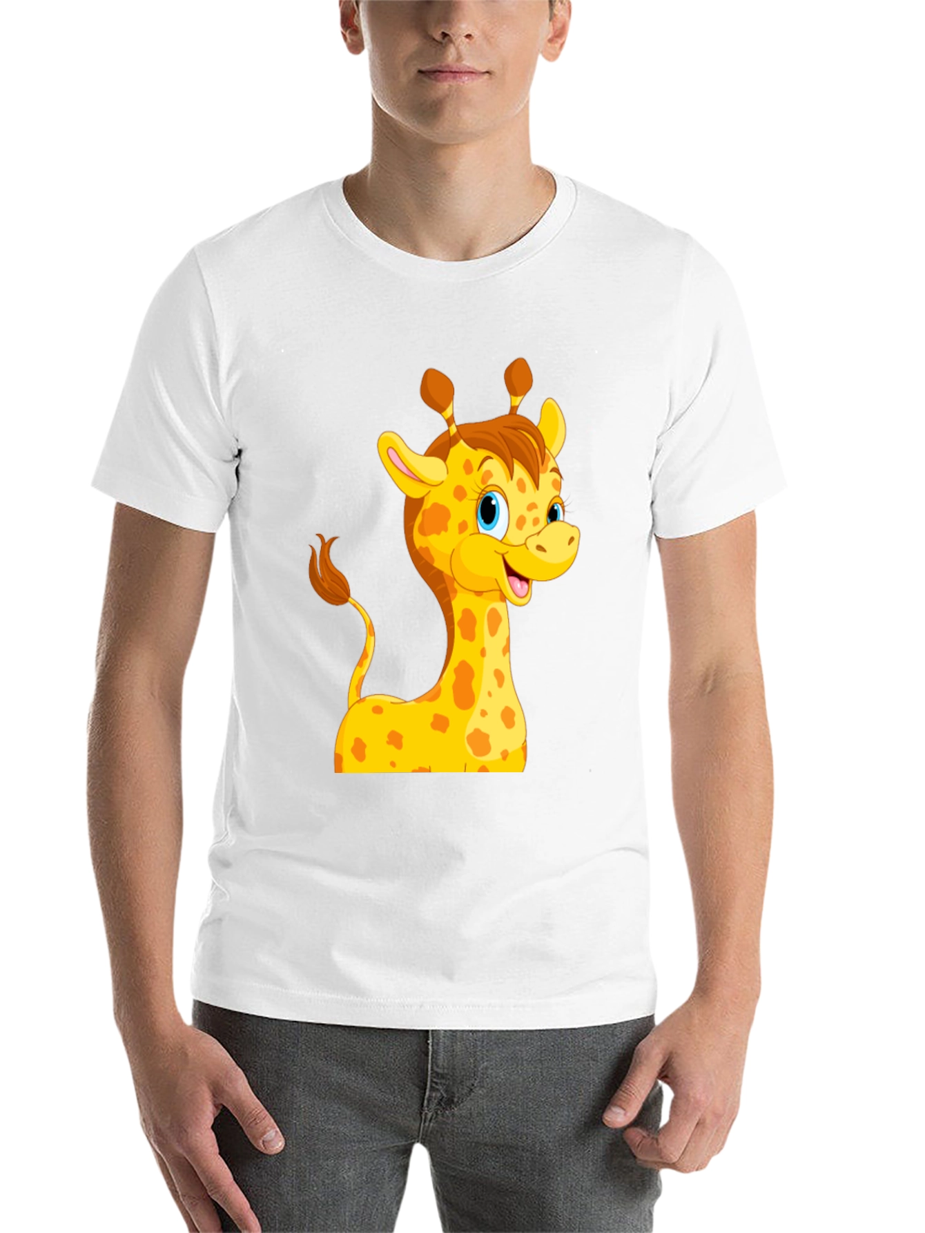 Black Cute Giraffe Cartoon Black T-Shirt view 14