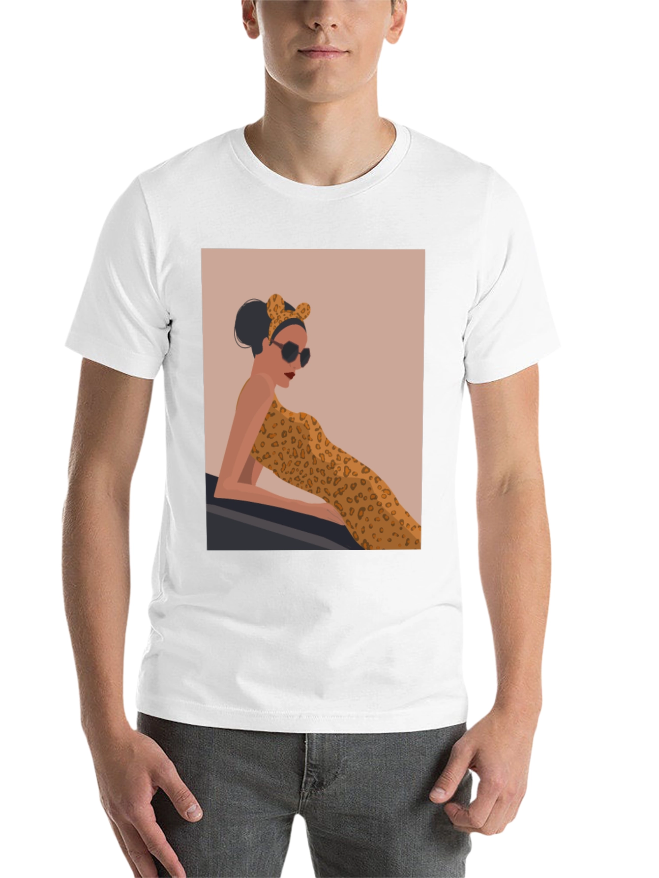 Stylish Black Tee with Leopard Print Woman Graphic - 14