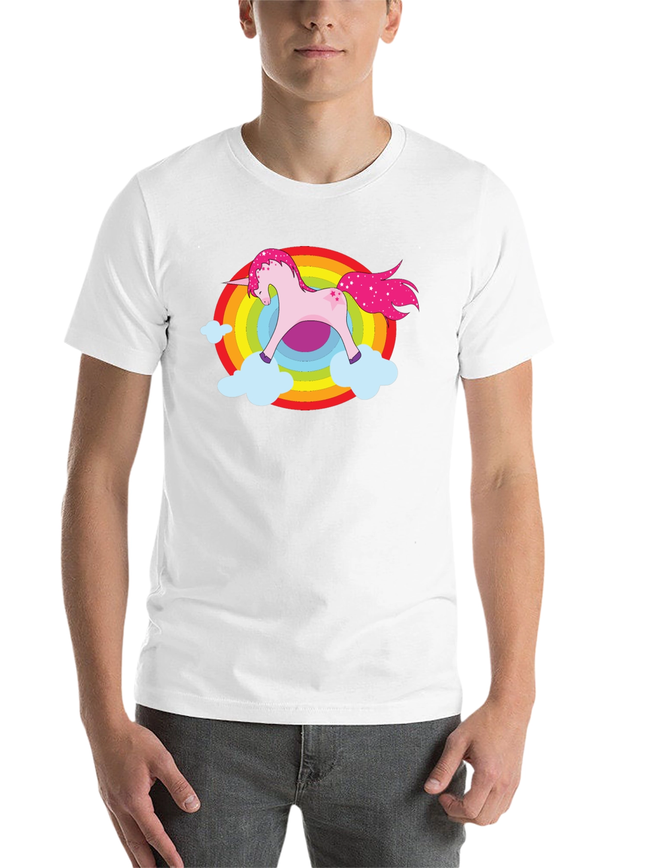 Black Unicorn Rainbow Cloud Graphic Black T-Shirt view 14