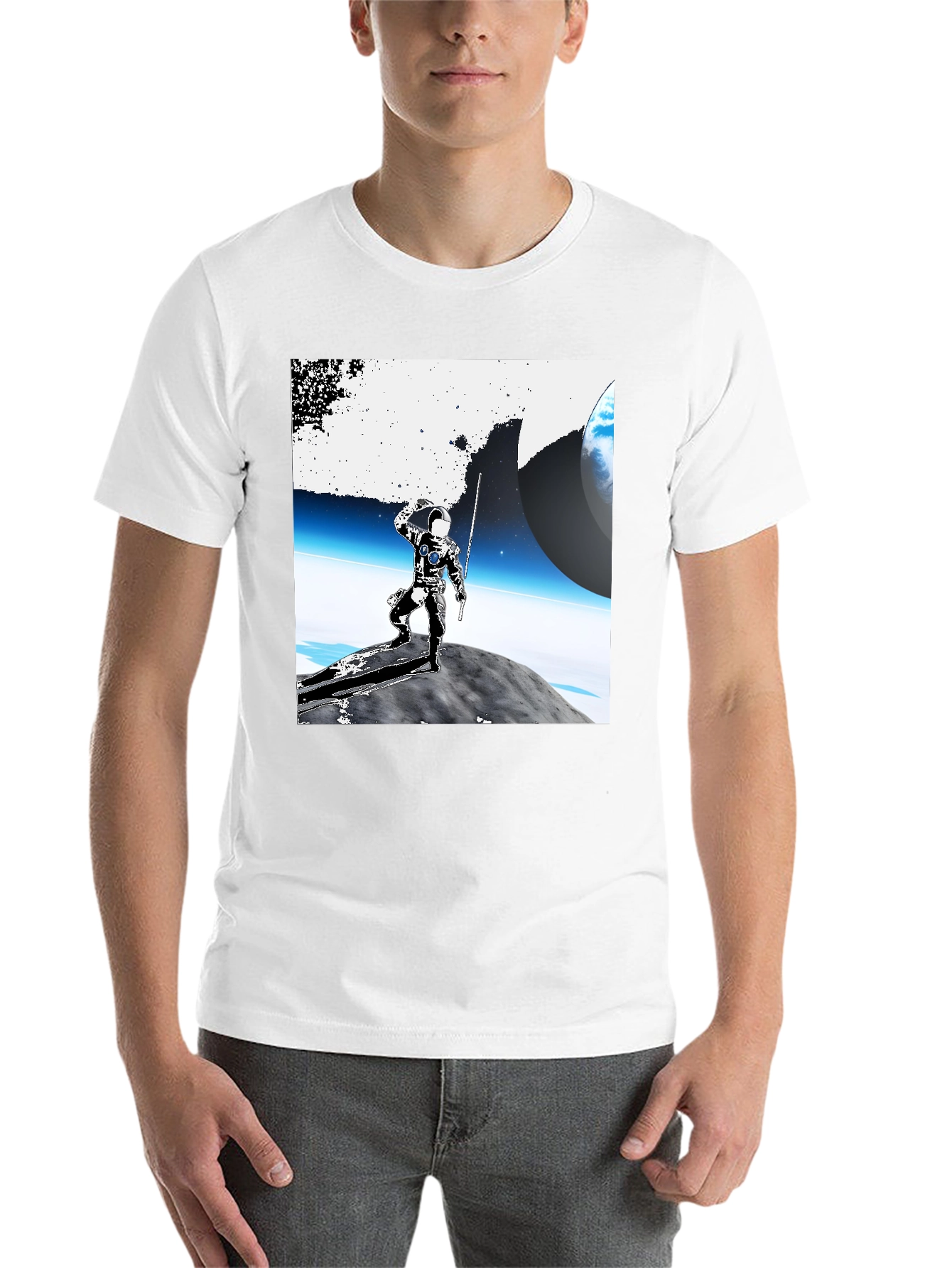 Black Astronaut on Moon Graphic Tee - Black Cotton view 14