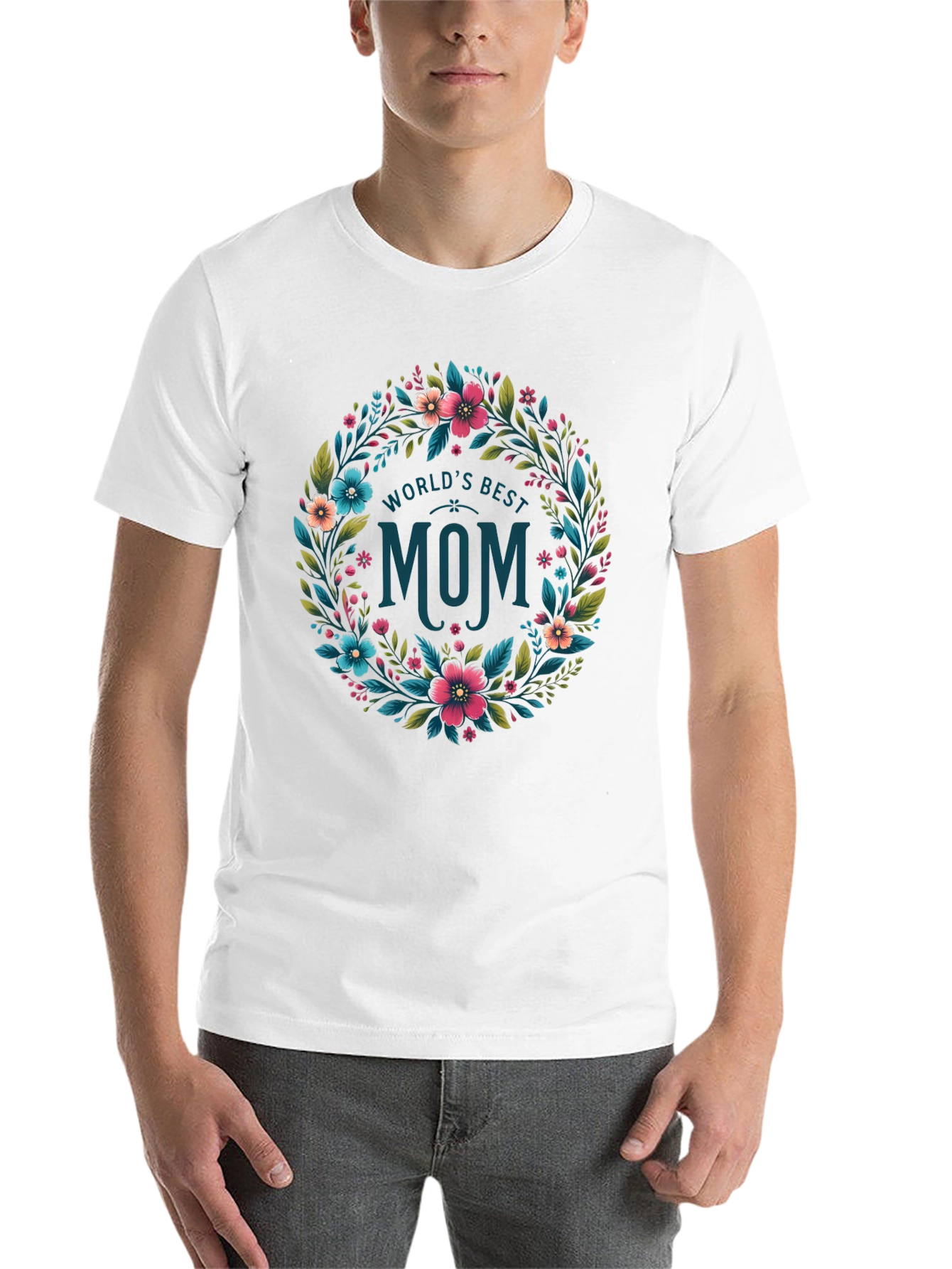 Black World's Best Mom Floral Wreath T-Shirt - Black view 14