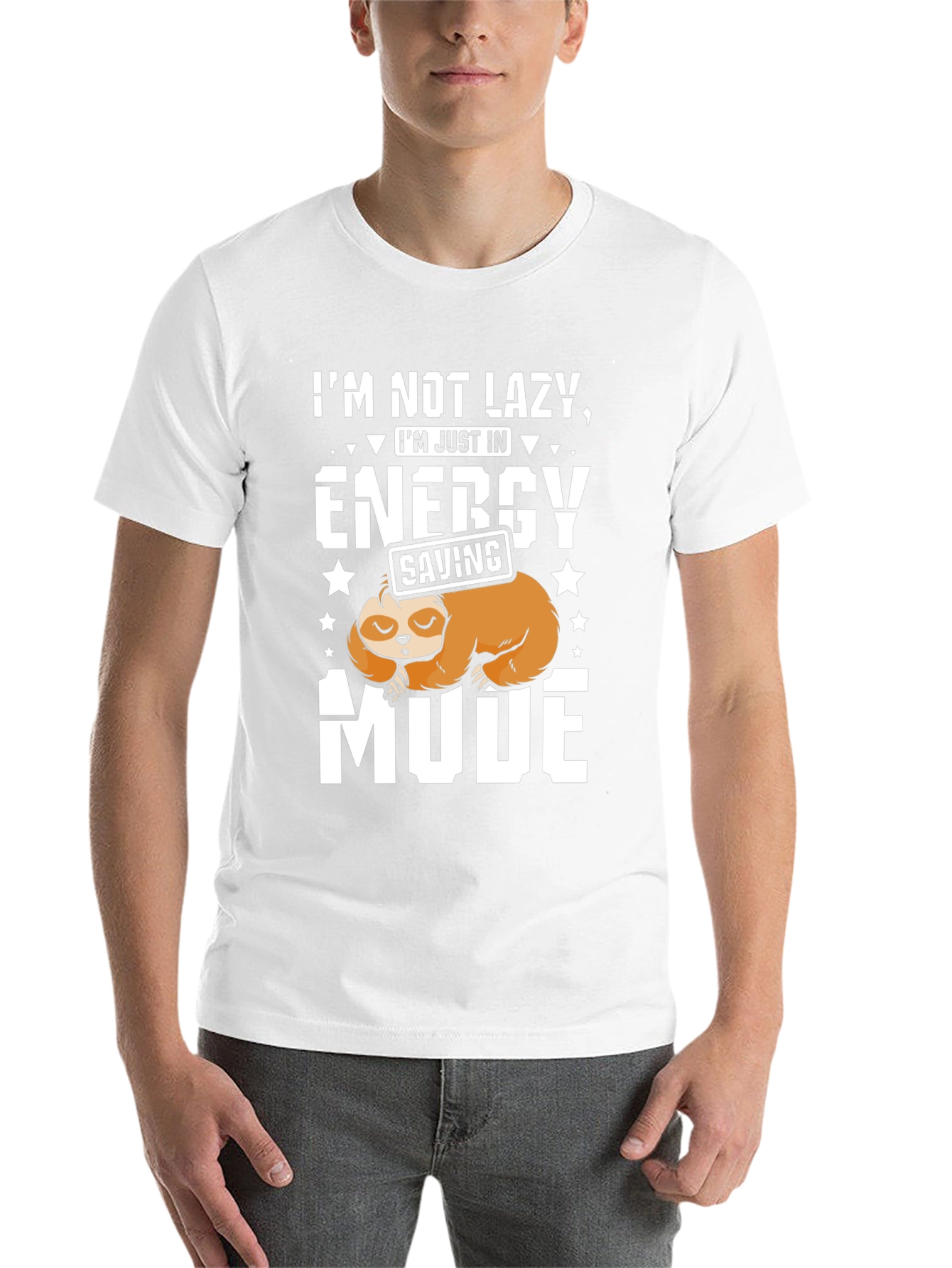 Black Lazy Sloth Energy Saving Mode Graphic T-Shirt view 14