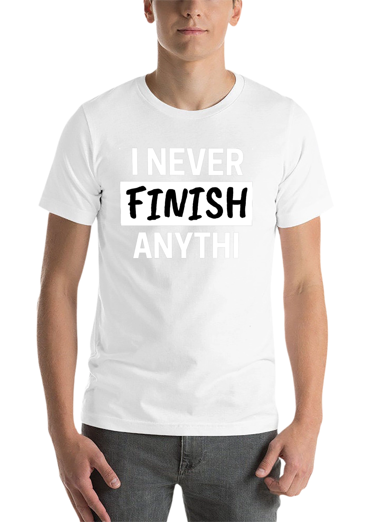Black I Never Finish Anything Men's Graphic T-Shirt view 14