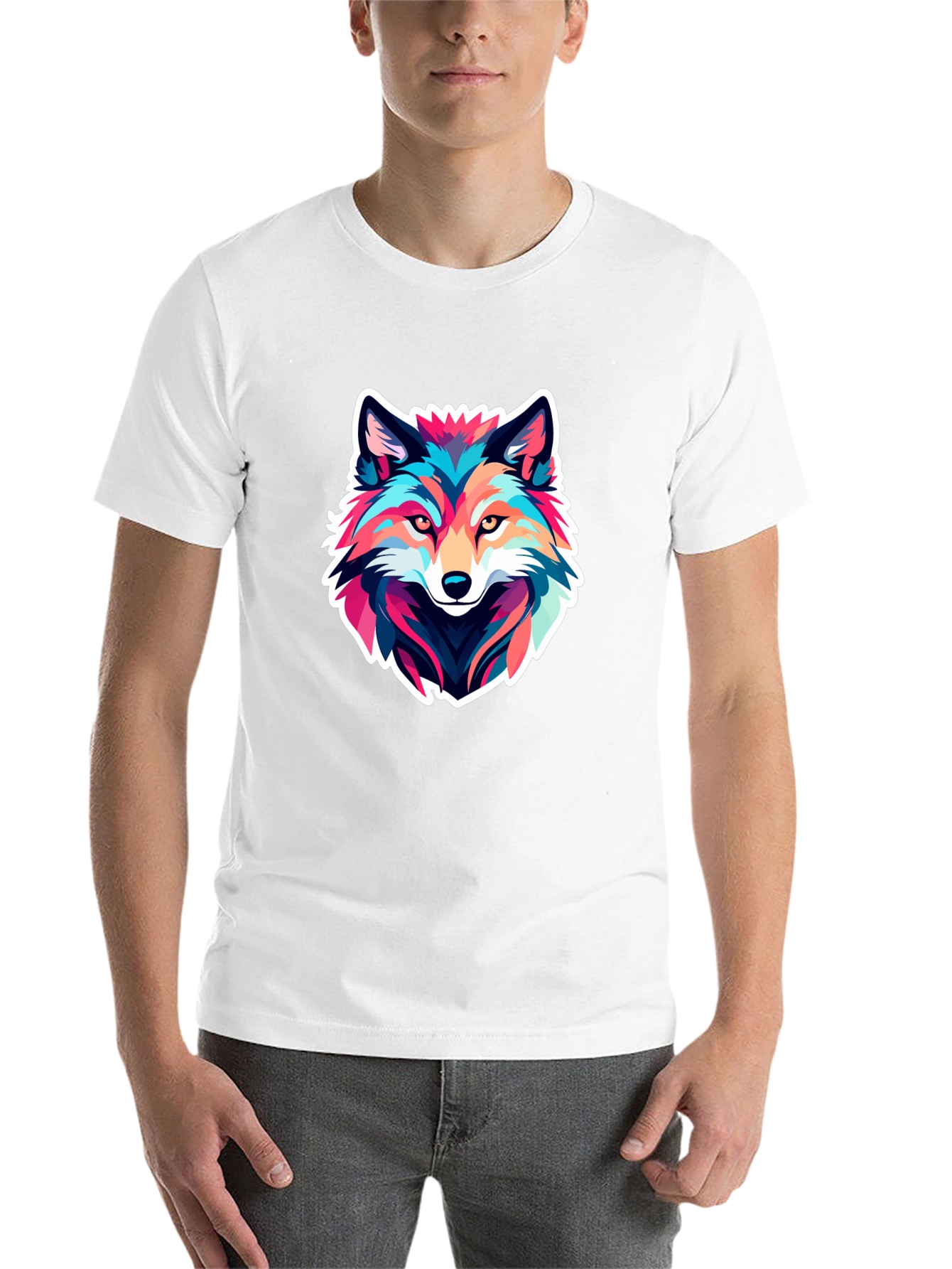 Black Colorful Wolf Graphic Black T-Shirt view 14
