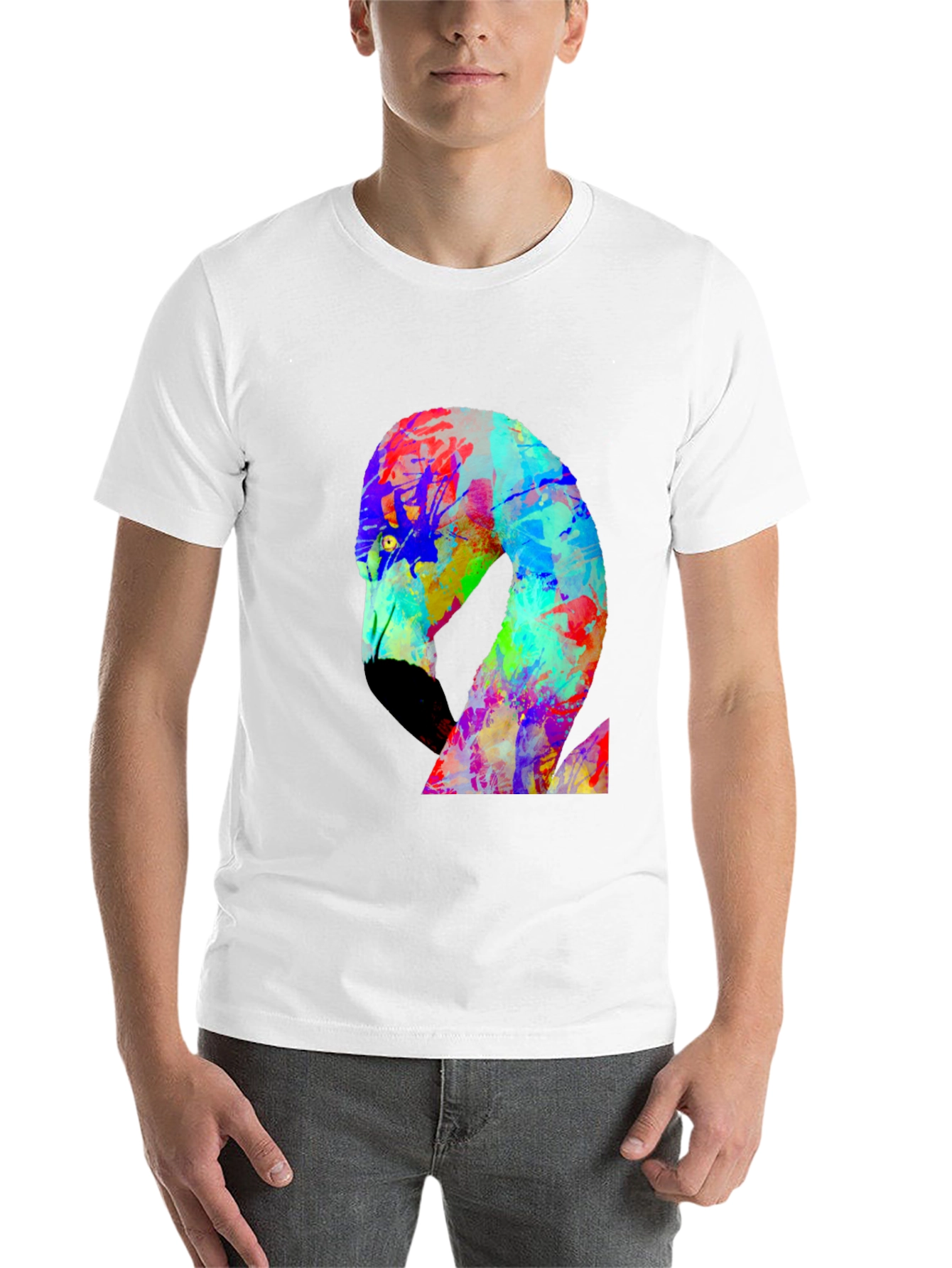 Black Colorful Flamingo Graphic Black Tee Shirt view 14
