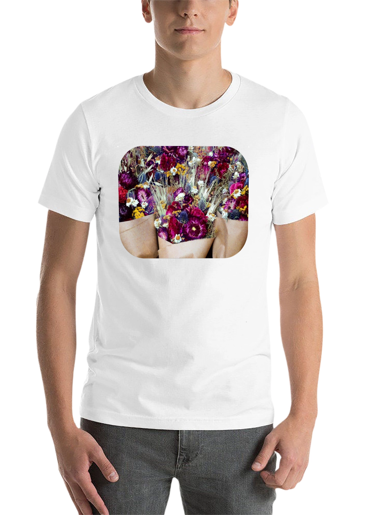 Black Floral Bouquet Graphic Print Black T-Shirt view 14