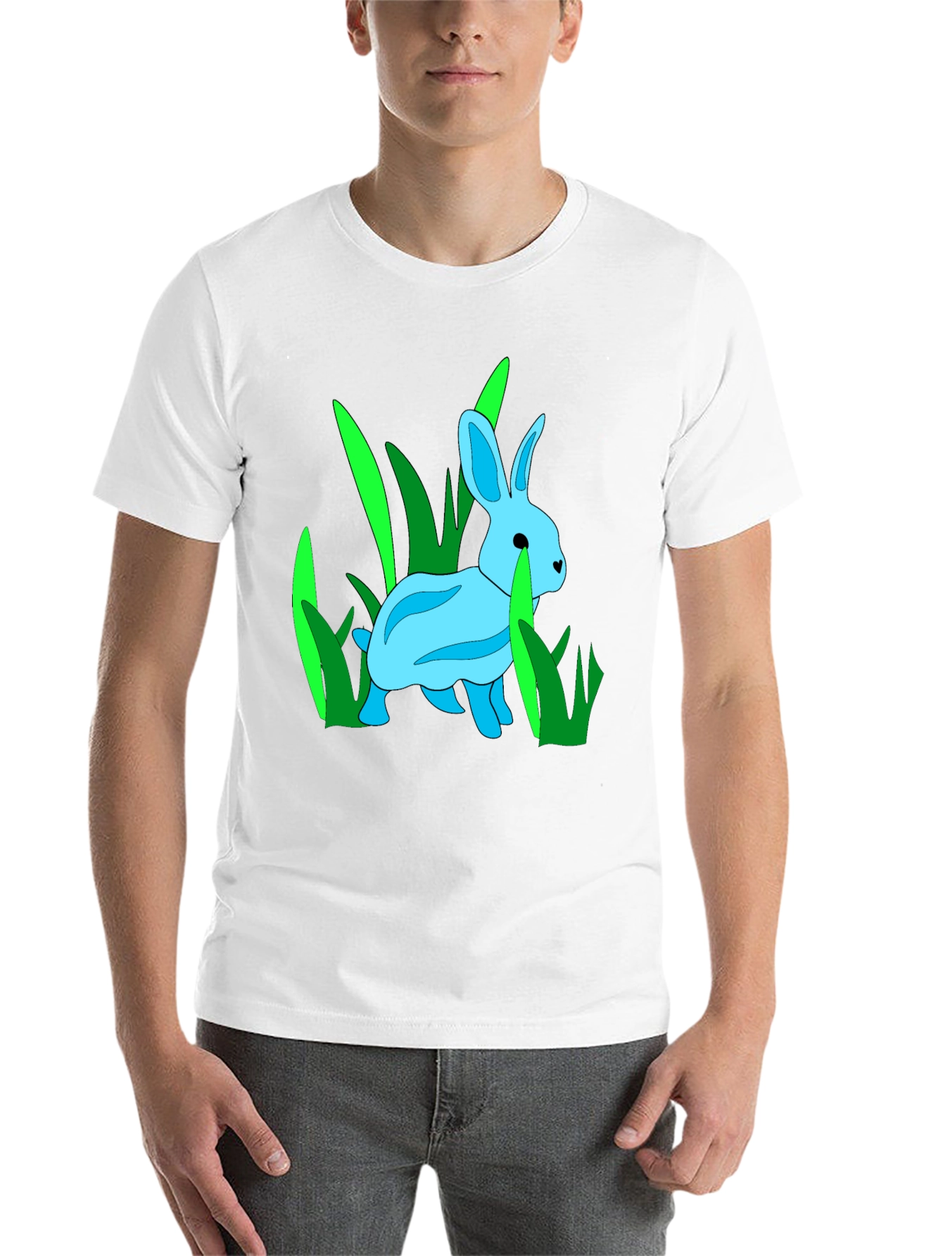 Black Rabbit in Grass Graphic Tee - Black Cotton Blend T-Shirt view 14