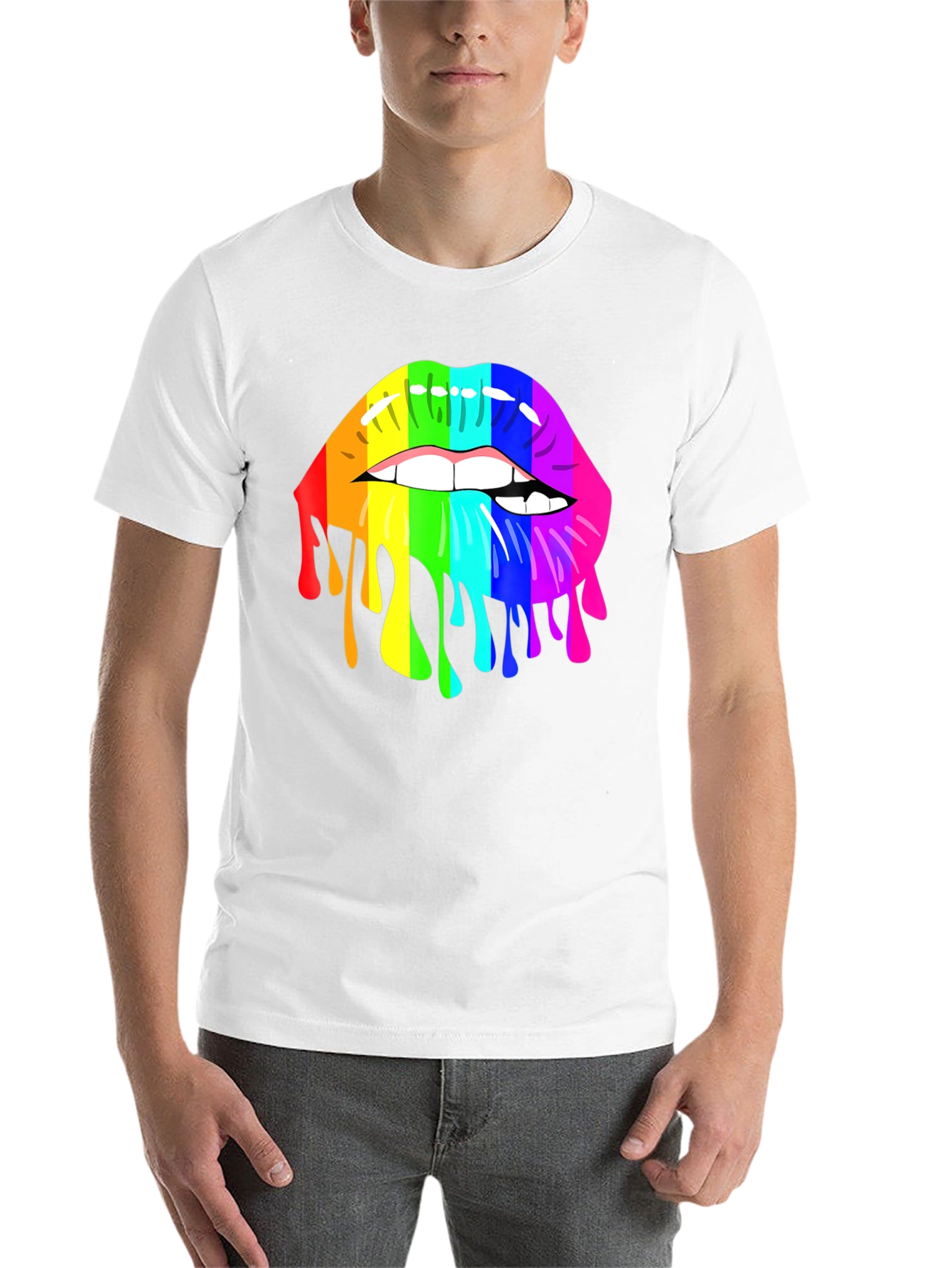 Black Rainbow Lips Graphic T-Shirt - Unisex Black Tee view 14