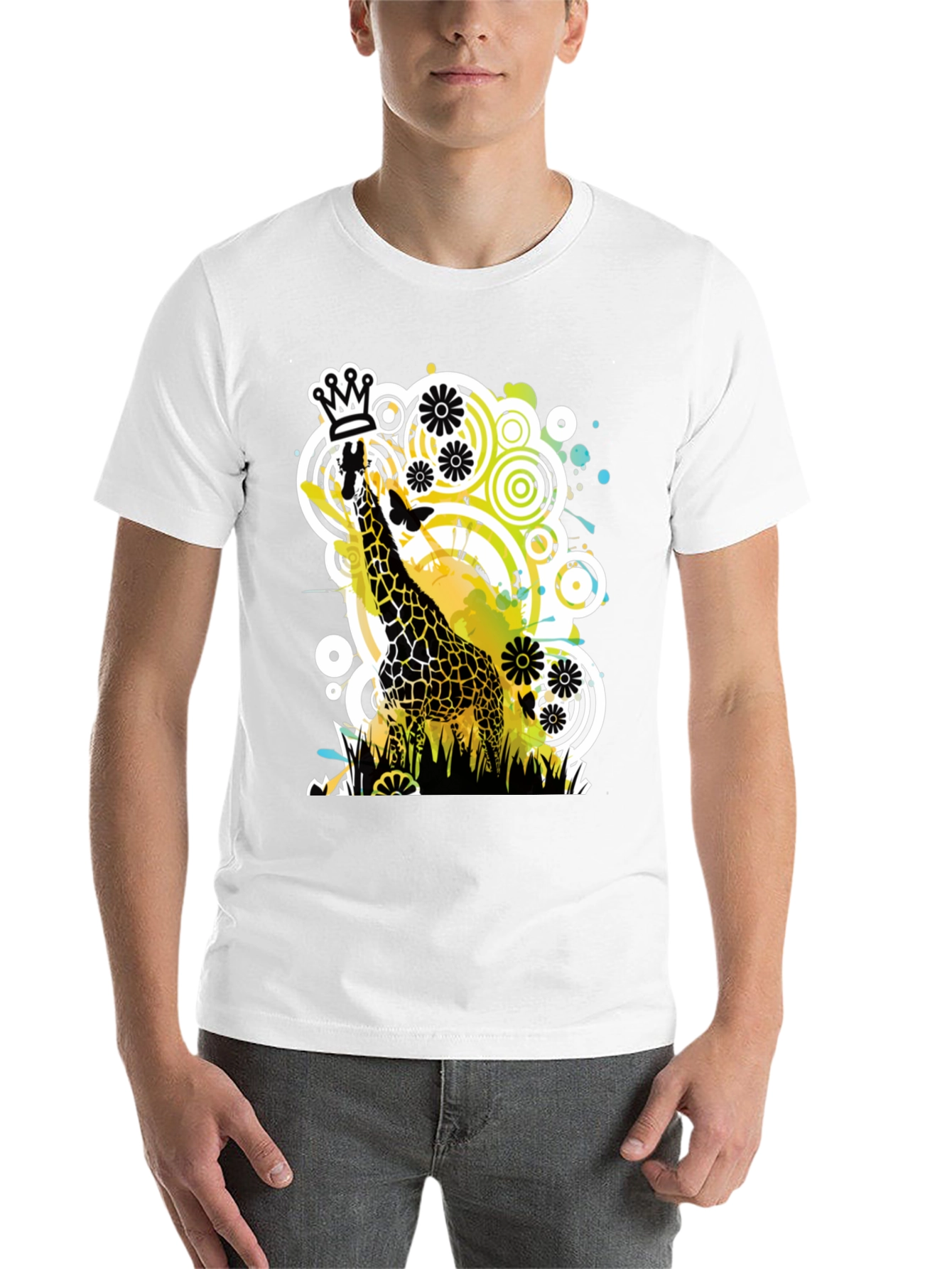 Black Crowned Giraffe Graphic Tee - Modern Art Shirt view 14