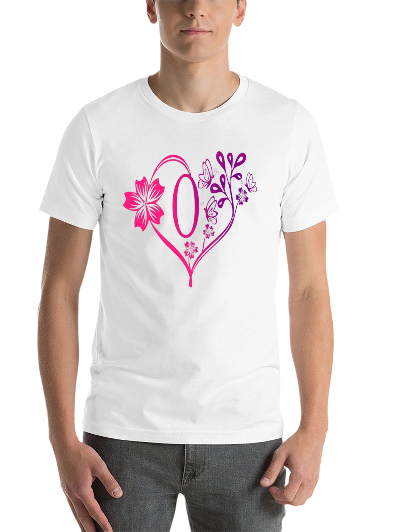 Black Floral Heart Initial T-Shirt - Personalized Letter O Design view 14