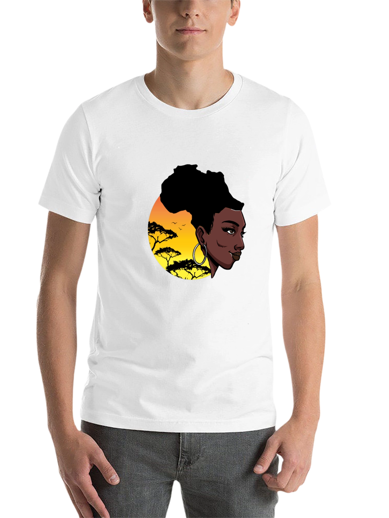 Black Stylish Black T-Shirt with African Sunset Graphic view 14