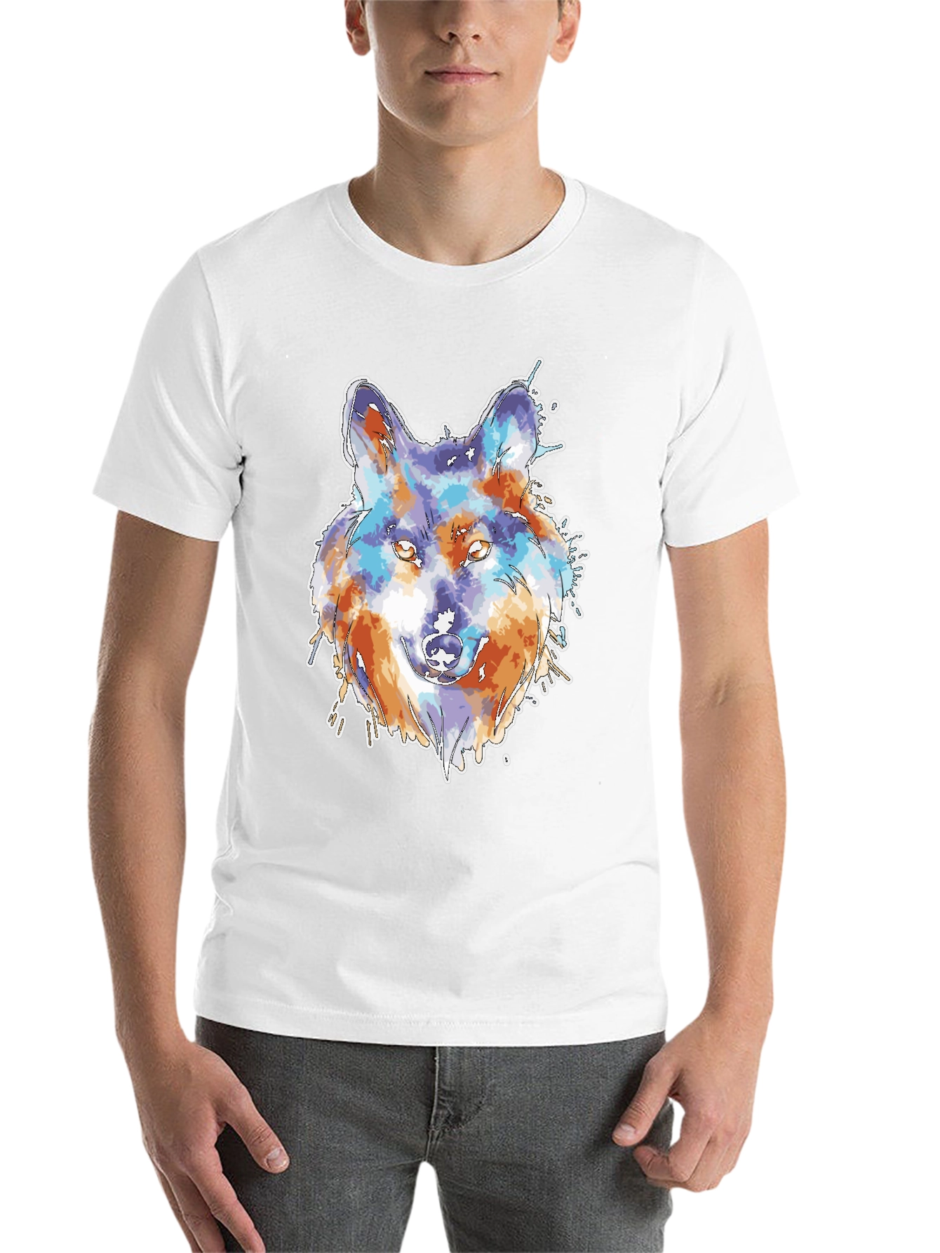 Black Wolf Watercolor Graphic Print Black T-Shirt view 14