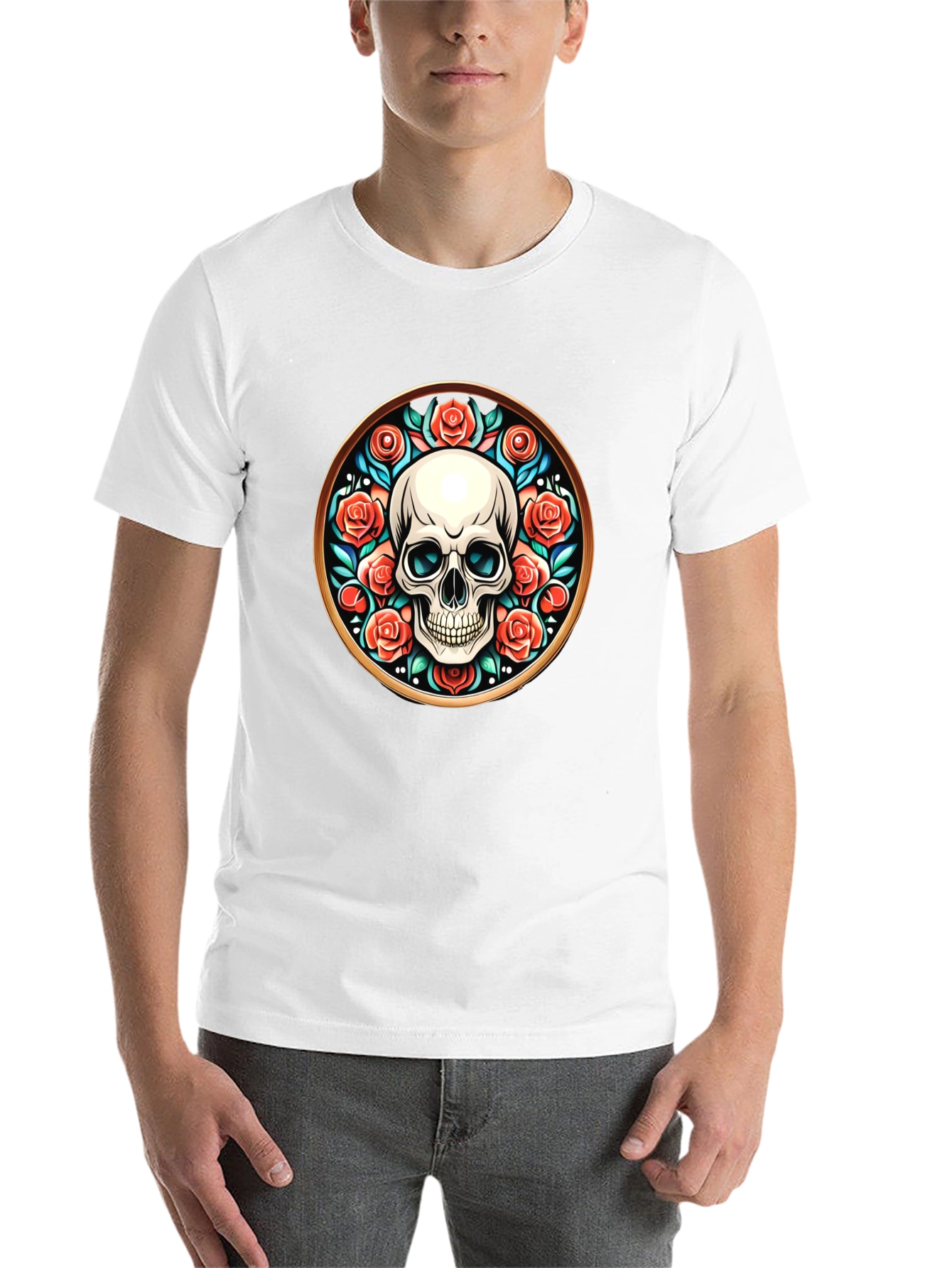Black Skull & Roses Graphic Tee - Unique Round Design view 14