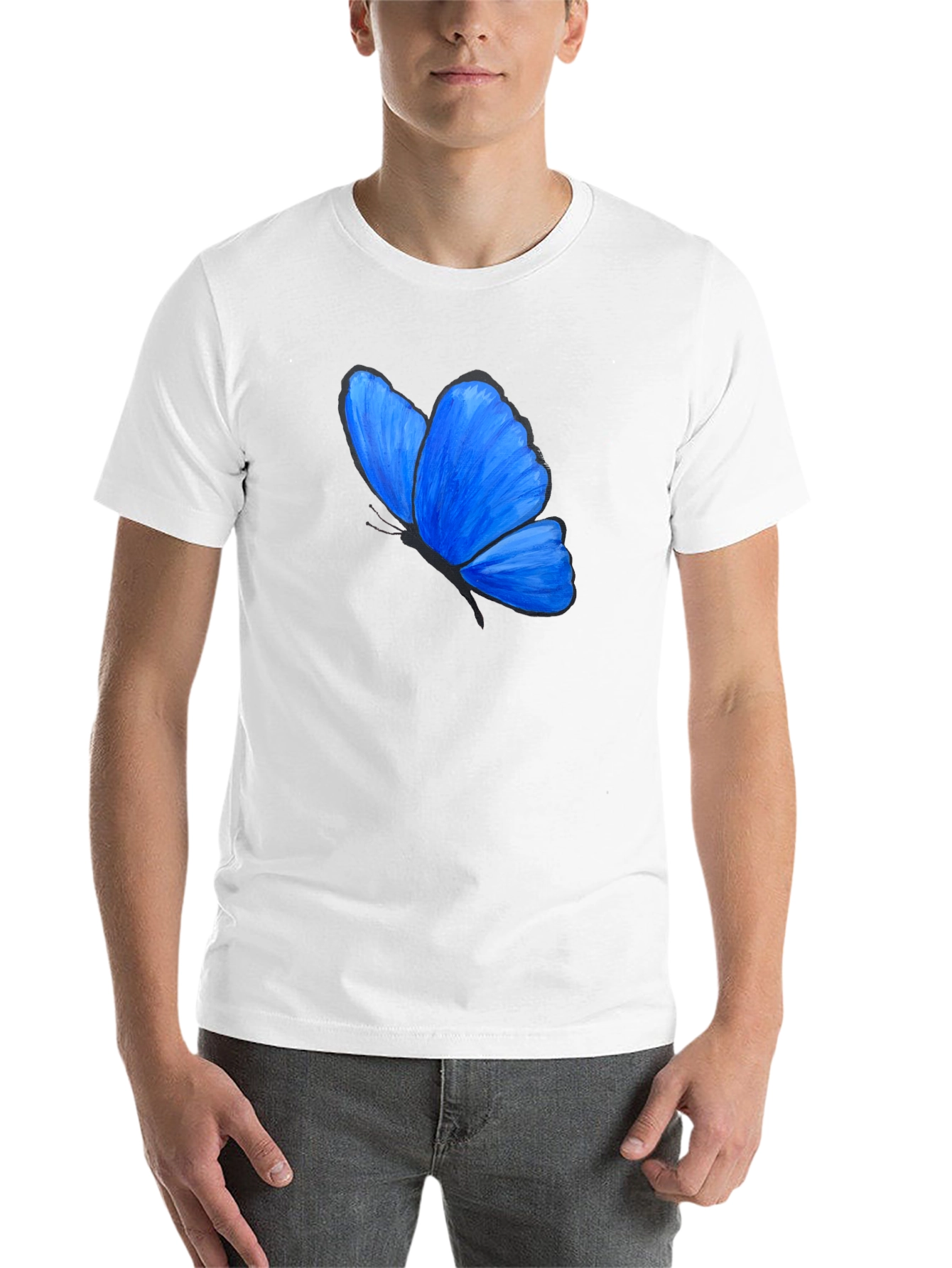 Black Blue Butterfly Graphic T-Shirt - Unisex view 14
