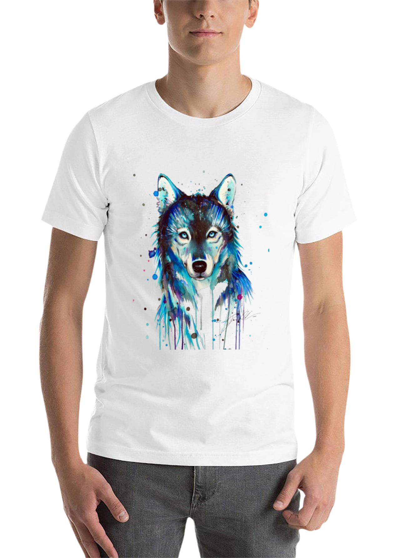 Black Wolf Graphic Print Men's Black T-Shirt view 14