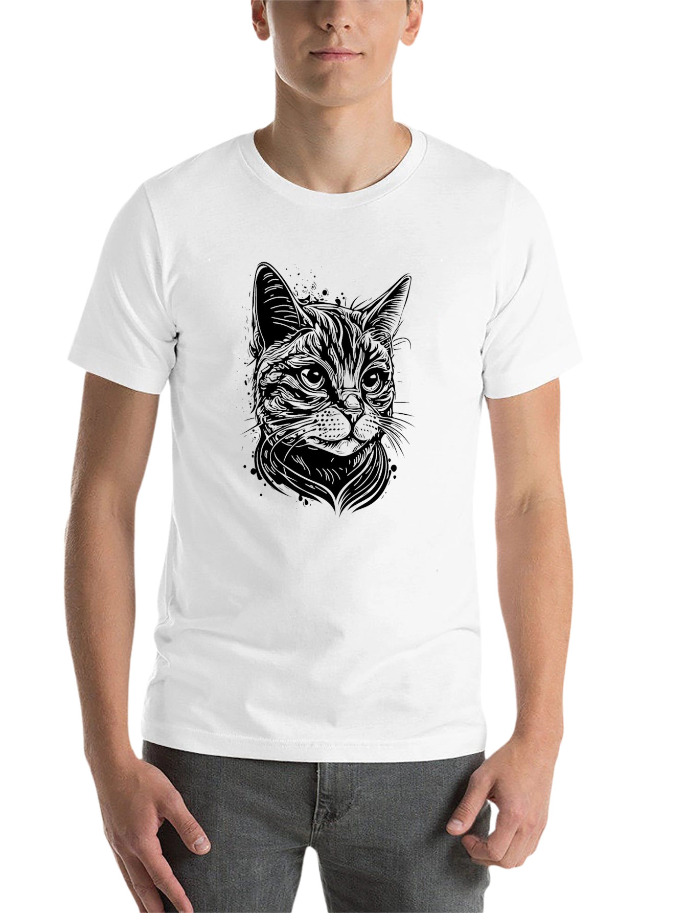 Black Black Cat Graphic T-Shirt - Men's Crew Neck view 14