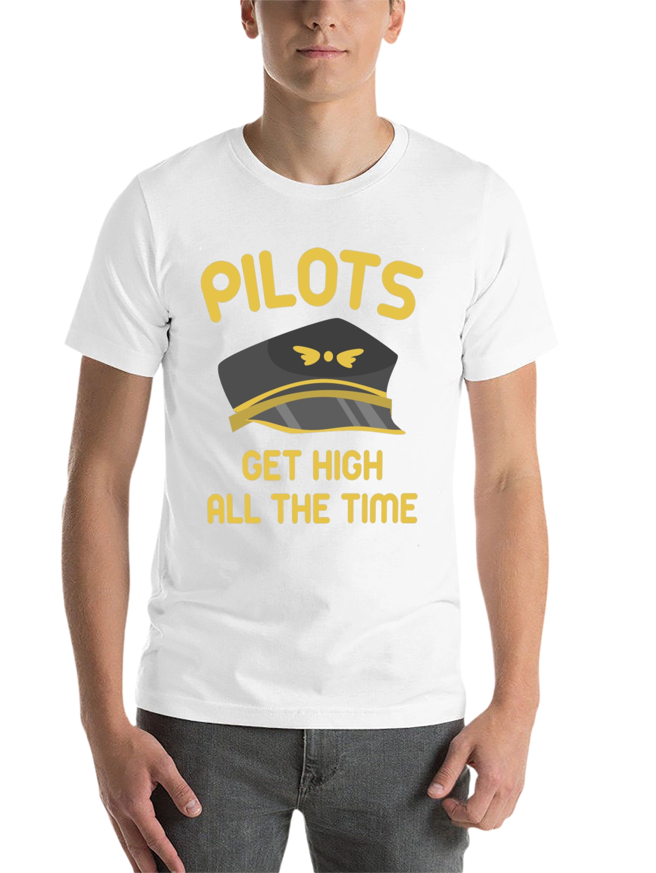 Black Pilots Get High T-Shirt Black Crew Neck Novelty Graphic Tee view 14