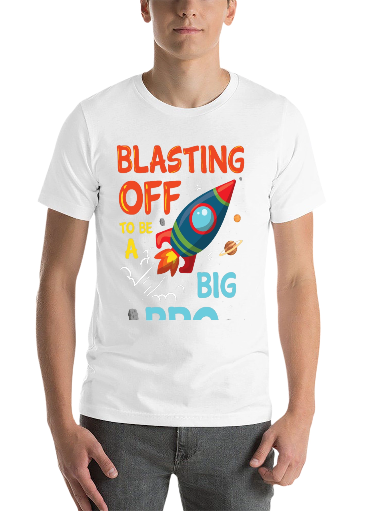 Black Blasting Off to Be a Big Bro T-Shirt view 14