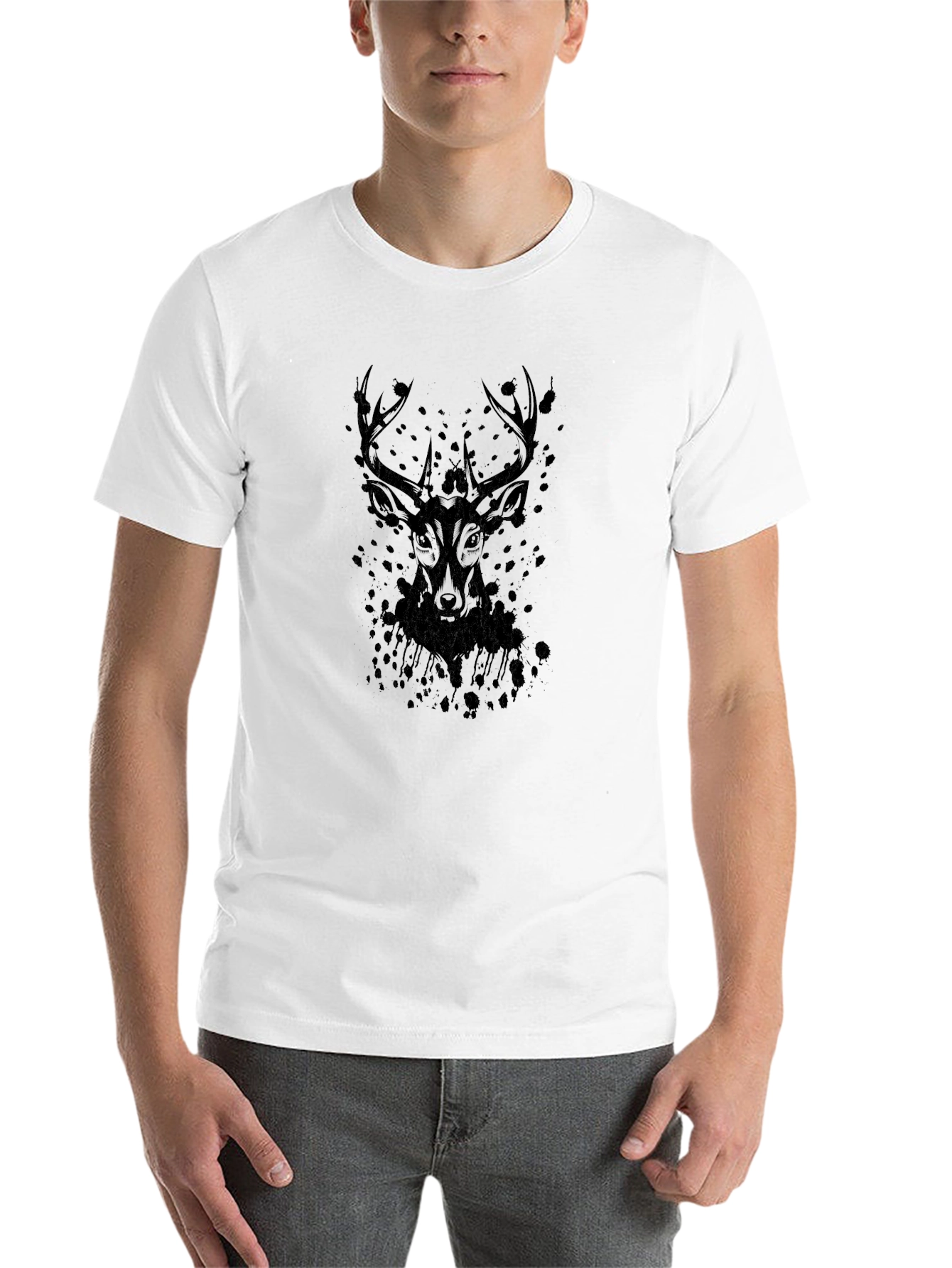 Black Men's Black Deer Graphic Tee - Stylish Casual Wear view 14