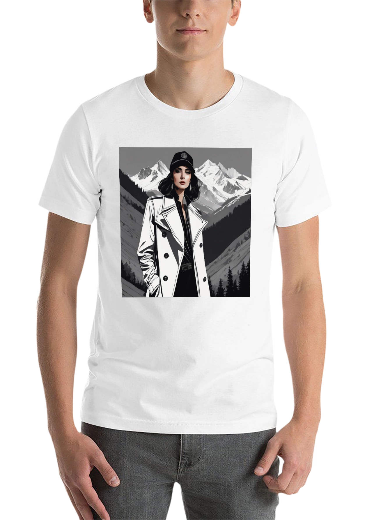 Black Stylish Woman Mountain Tee - Black Cotton Blend view 14