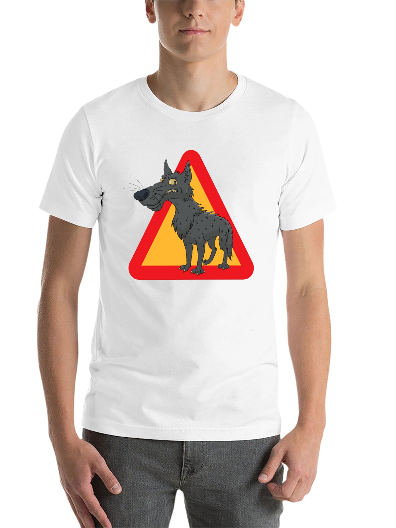 Black Wolf Warning Sign Black T-Shirt view 14