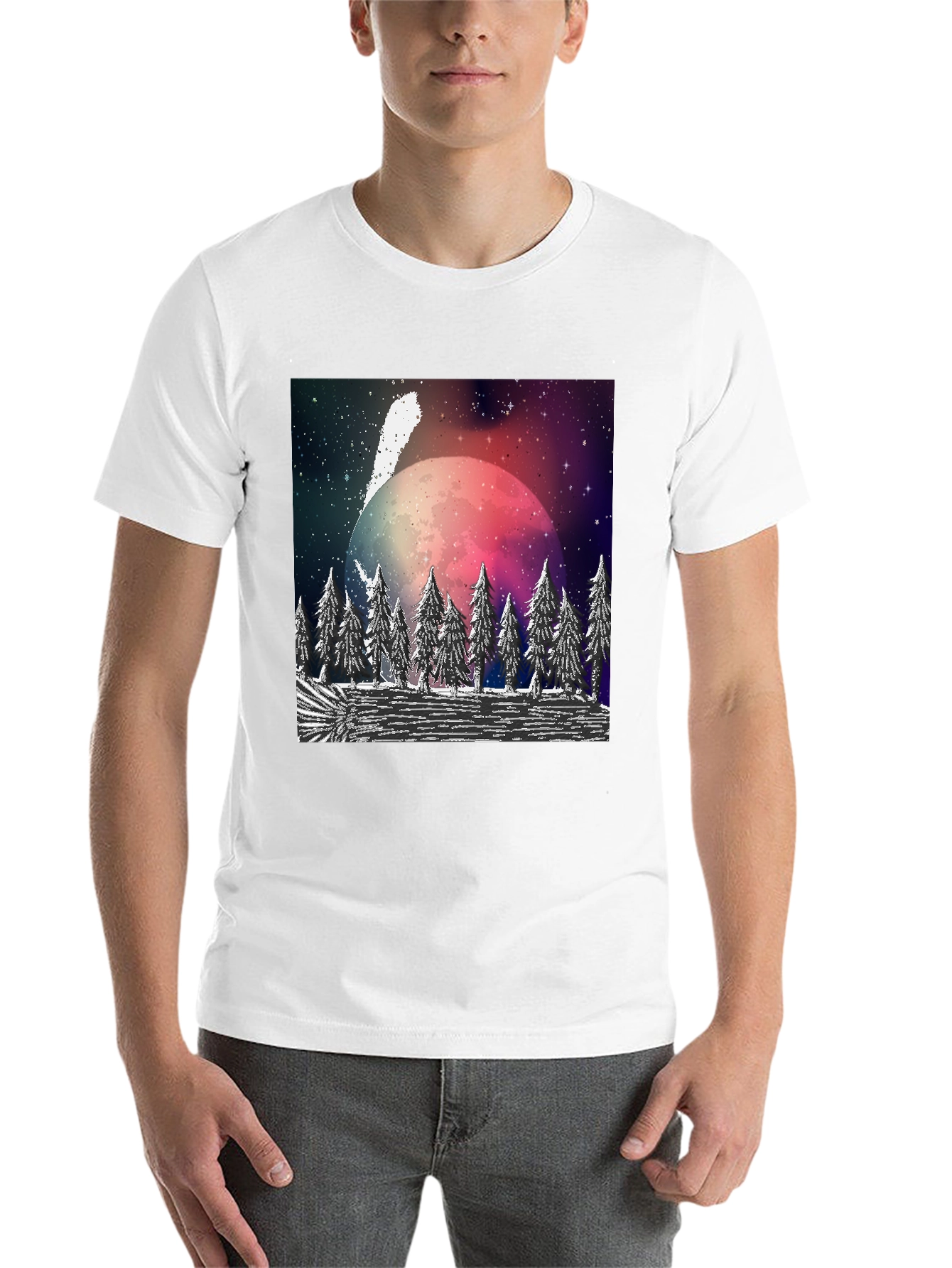 Black Cosmic Forest T-Shirt - Black Crew Neck view 14